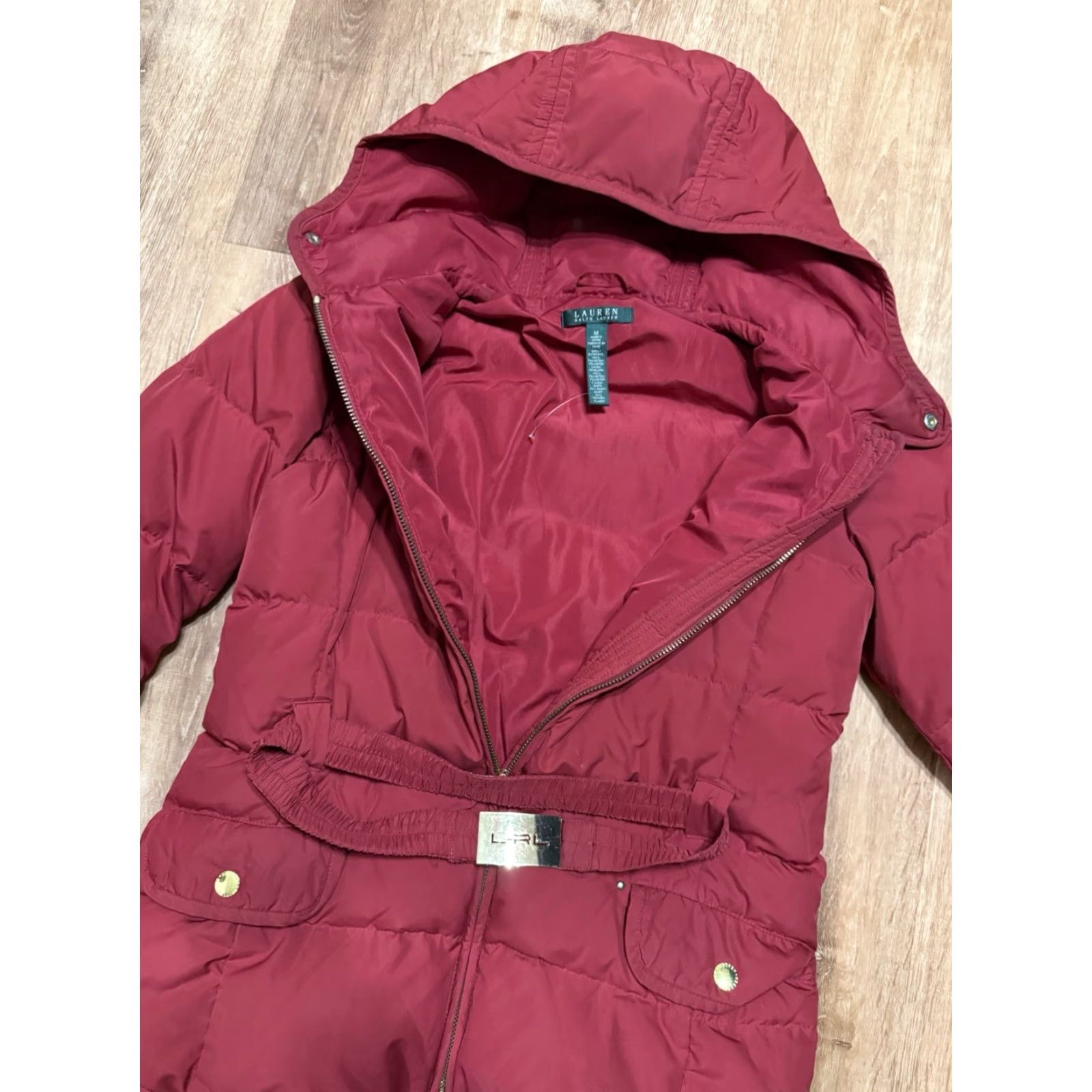 Ralph Lauren LAUREN Ralph Lauren Womens Red Hooded Zip Front Down Jacket Belt Medium Flaws Size M / US 6-8 / IT 42-44 - 3 Thumbnail