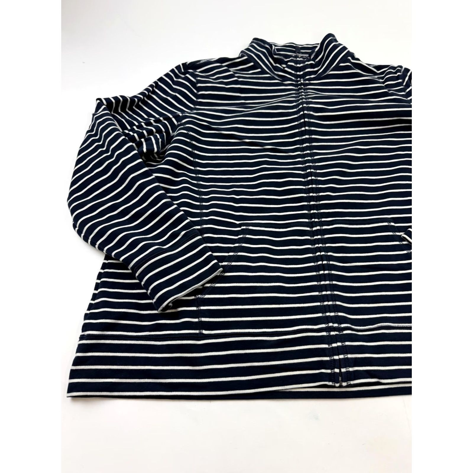 Vintage L.L.Bean Jacket Womens 3X Blue Stripe Knit Full Zip Pockets Nautical Casual Size XXL / US 16-18 / IT 52-54 - 2 Thumbnail