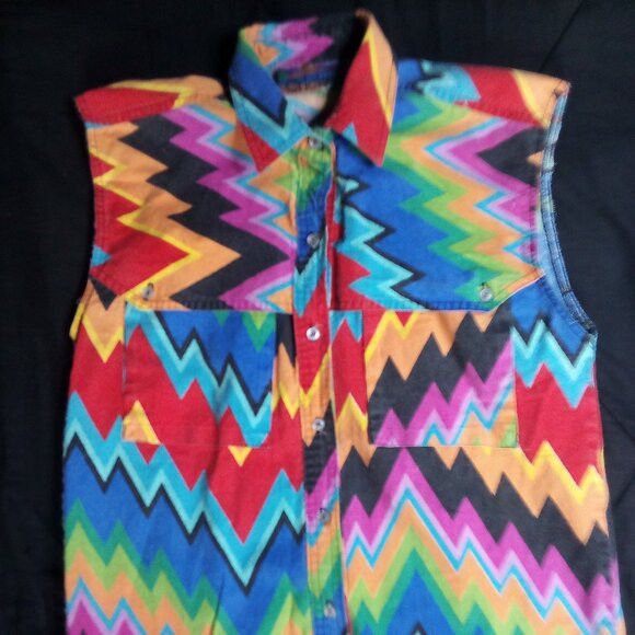 Other Vintage Cricket Sleeveless Rainbow Zig Zag Western Shirt Size M / US 6-8 / IT 42-44 - 2 Thumbnail
