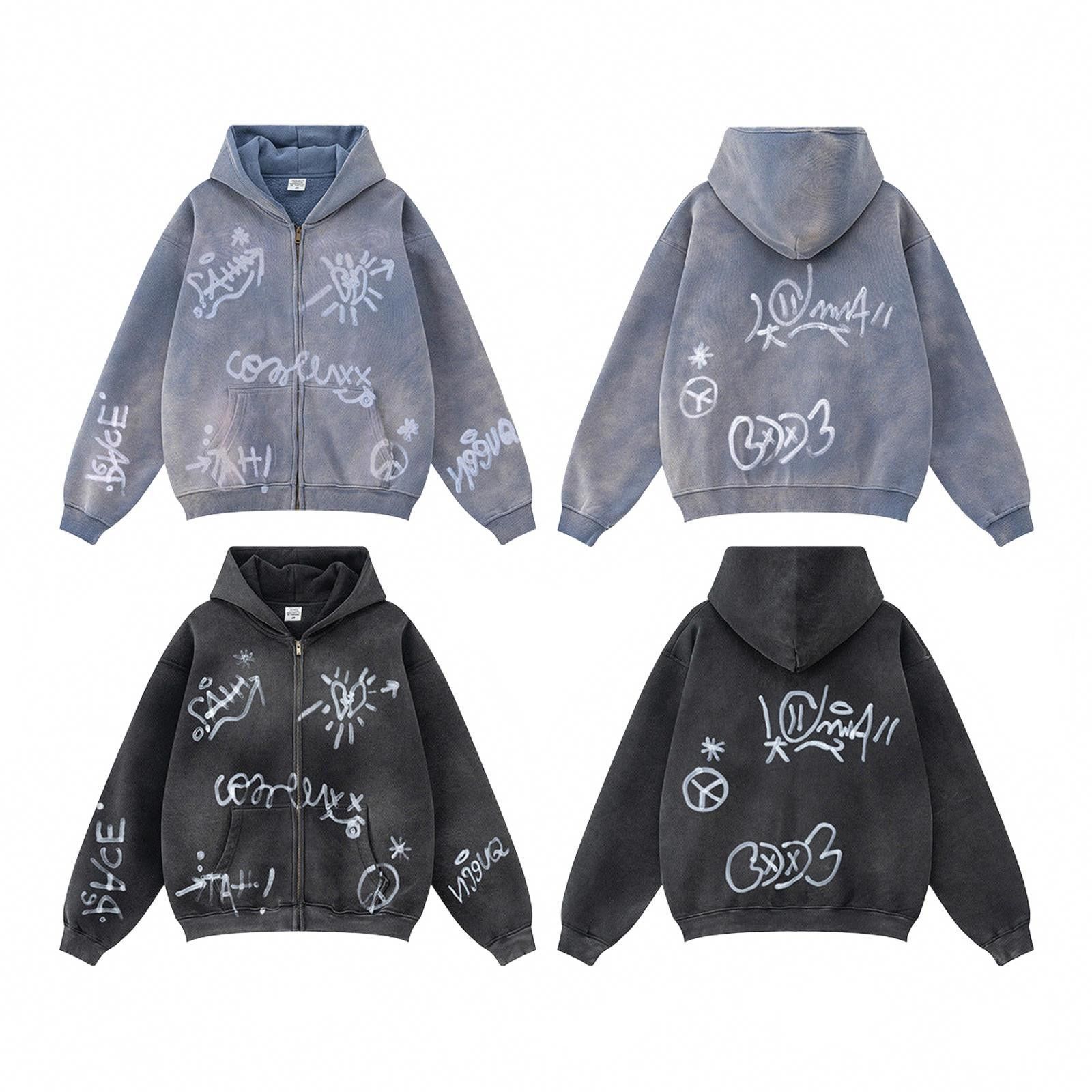 Other Black Graffiti Print Zip-Up Hoodie, Oversized Fit Hoodie Size US L / EU 52-54 / 3 - 7 Thumbnail