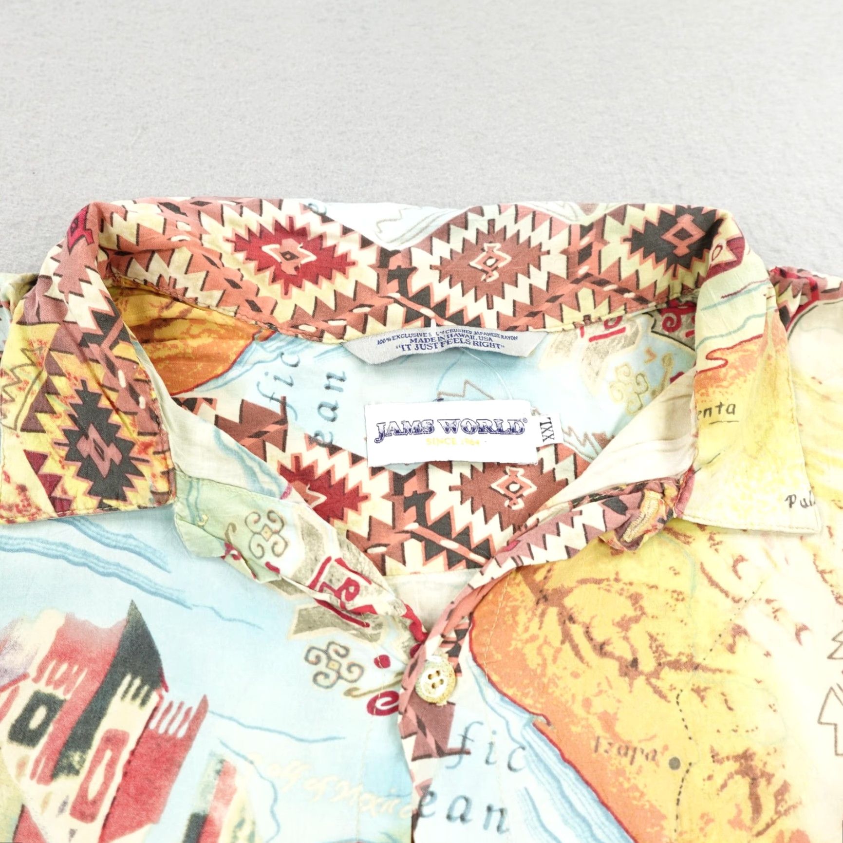 Jams World Vintage Jams World Shirt Mens 2XL Hawaiian Map Print Aloha Rayon Button Up Camp Size US XXL / EU 58 / 5 - 2 Thumbnail