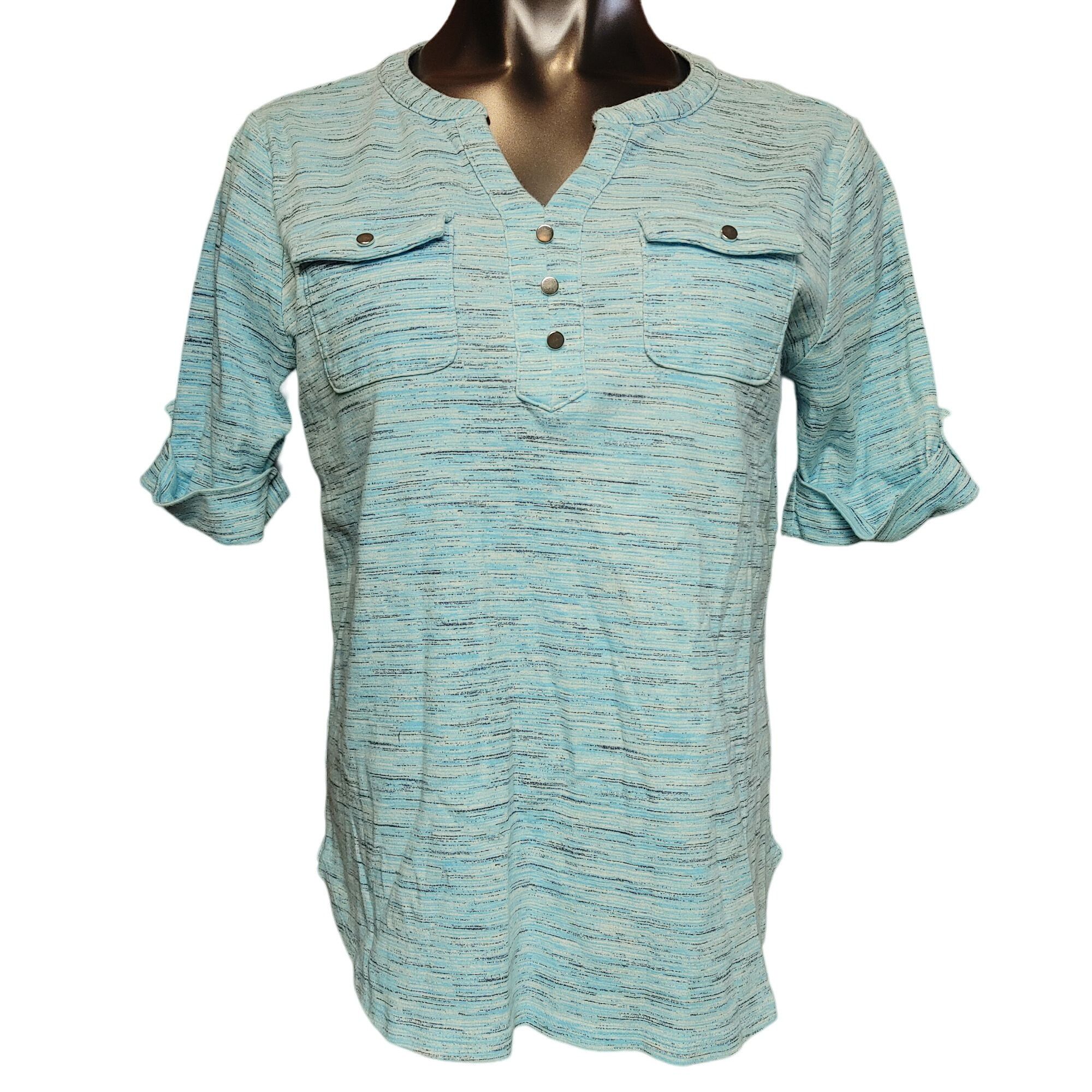 Croft & Barrow Croft & Barrow Women's Light Blue Patterned V-Neck Rolled Cu Size L / US 10 / IT 46 - 1 Thumbnail