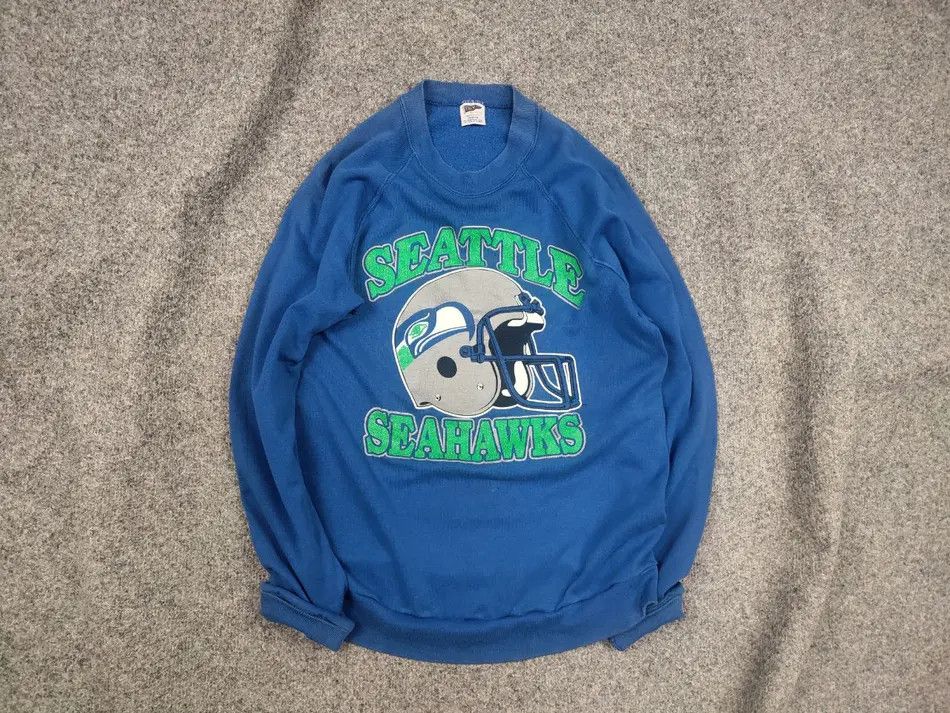 Vintage Vintage 80's Seattle Seahawks Logo Blue Crew neck Sweatshirt Size US M / EU 48-50 / 2 - 1 Thumbnail