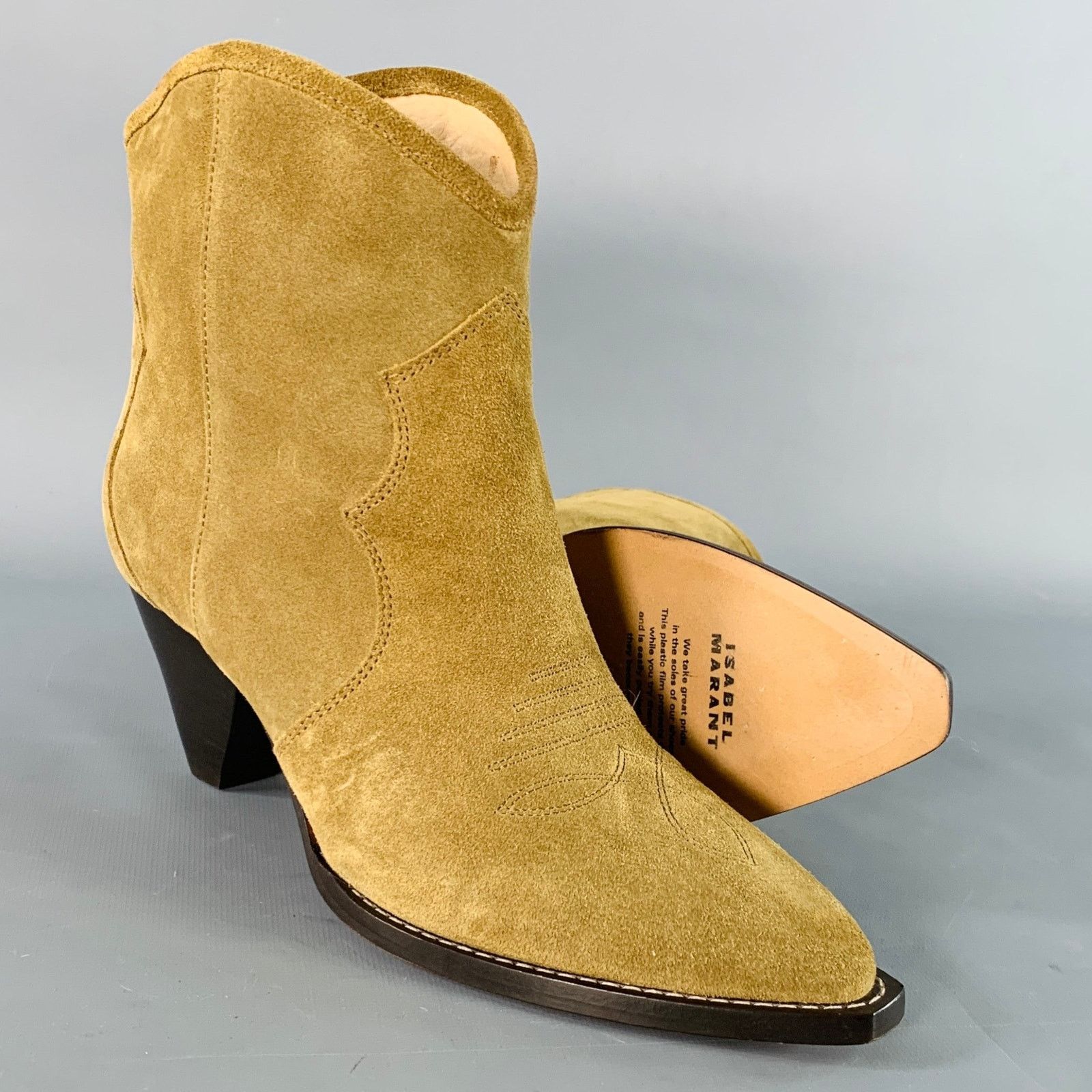 Isabel Marant 10 Darizo Taupe Suede Pull On Stacked Heel Cowboy Boots Size US 10 / IT 40 - 5 Thumbnail