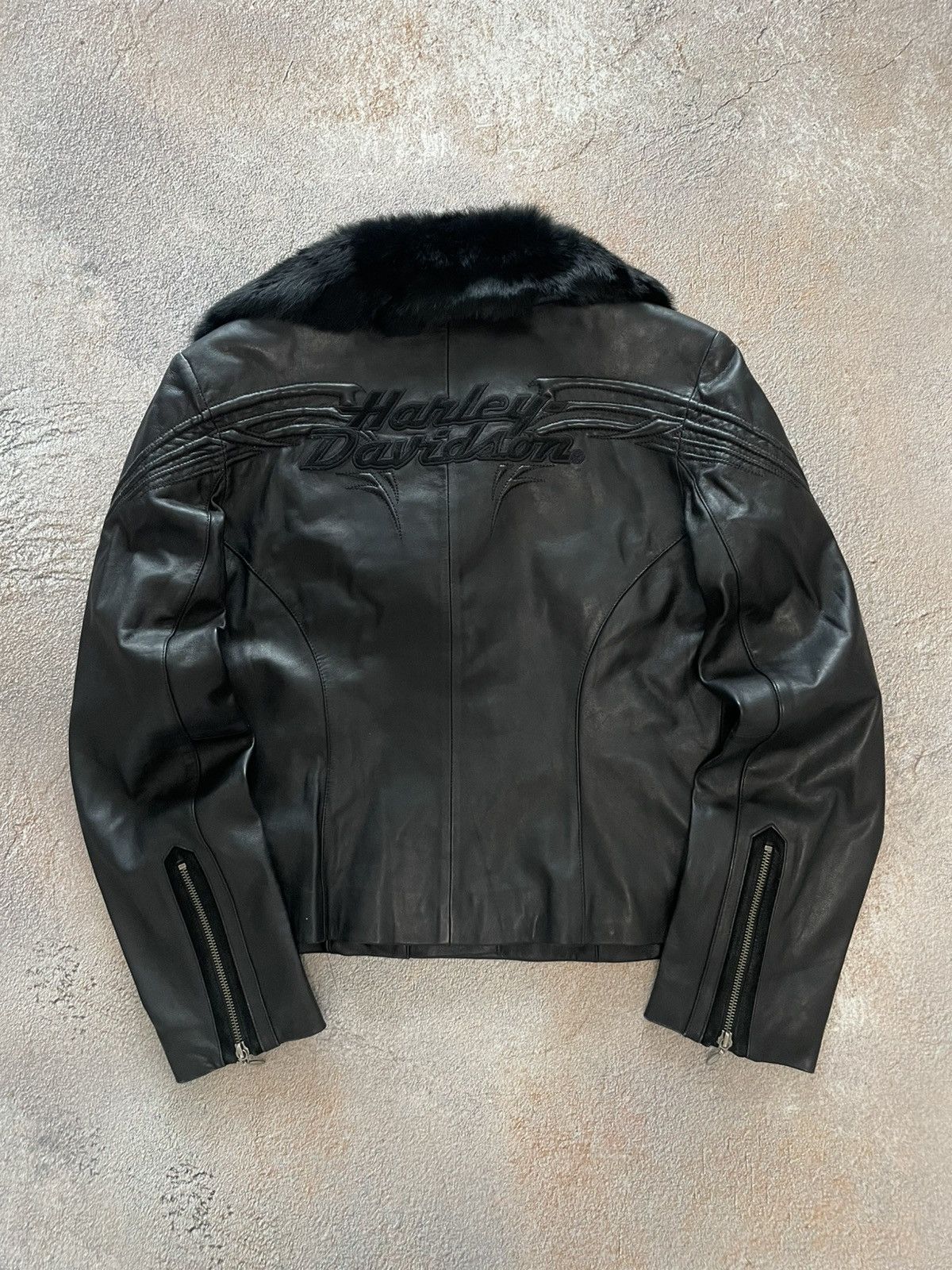 Harley Davidson Harley Davidson Black Leather Fur Collar Cropped Jacket Size L / US 10 / IT 46 - 11 Thumbnail