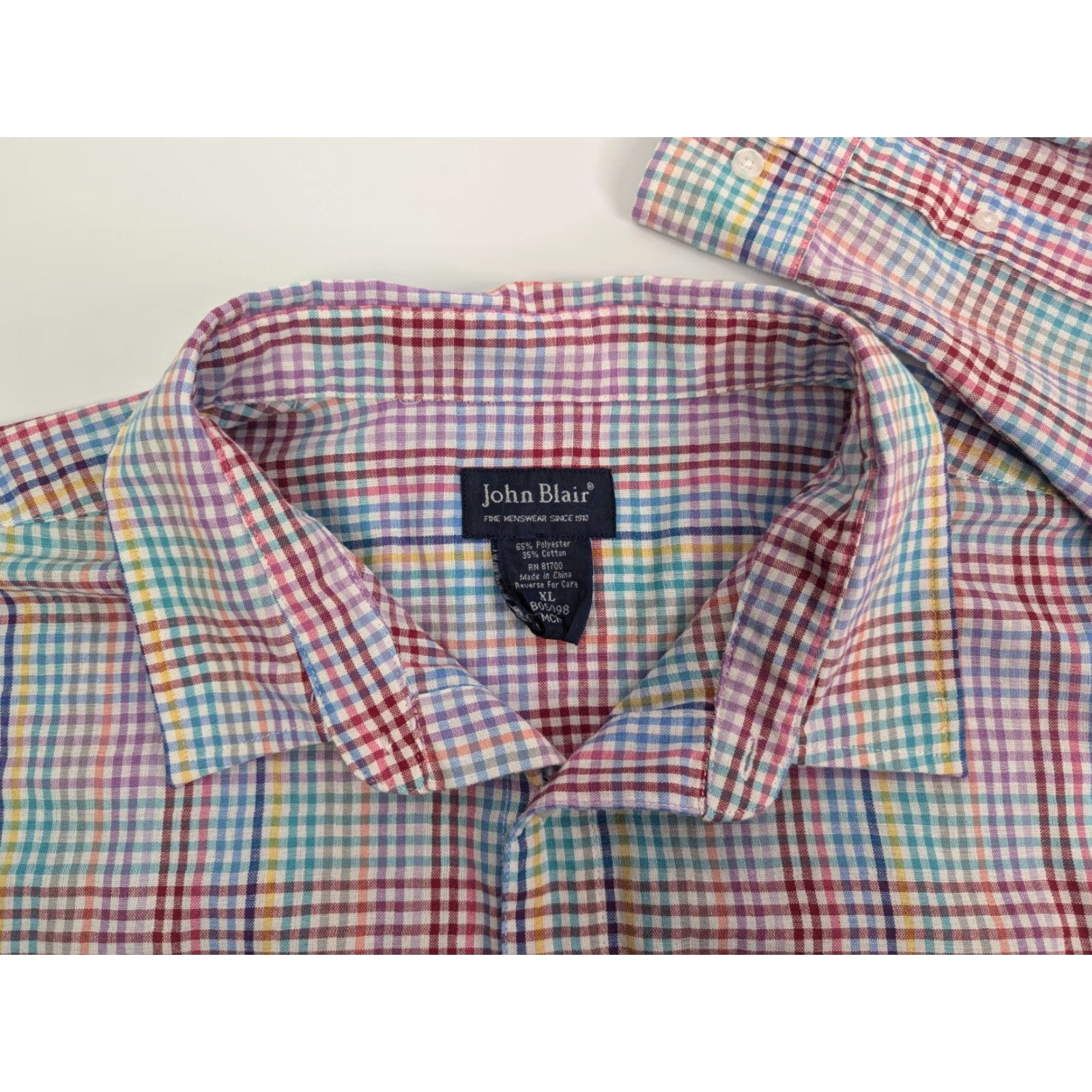 Blair John Blair Multicolored Checks Mens Button Up Long Sleeve Dress Shirt XL Size Size 46R - 6 Thumbnail