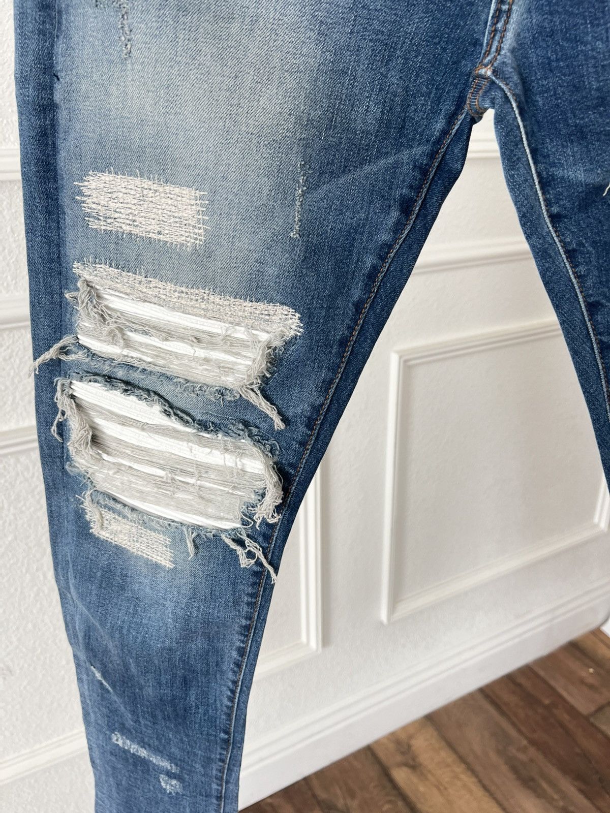 Amiri Original Amiri blue jean white leather patch Size US 34 / EU 50 - 3 Thumbnail