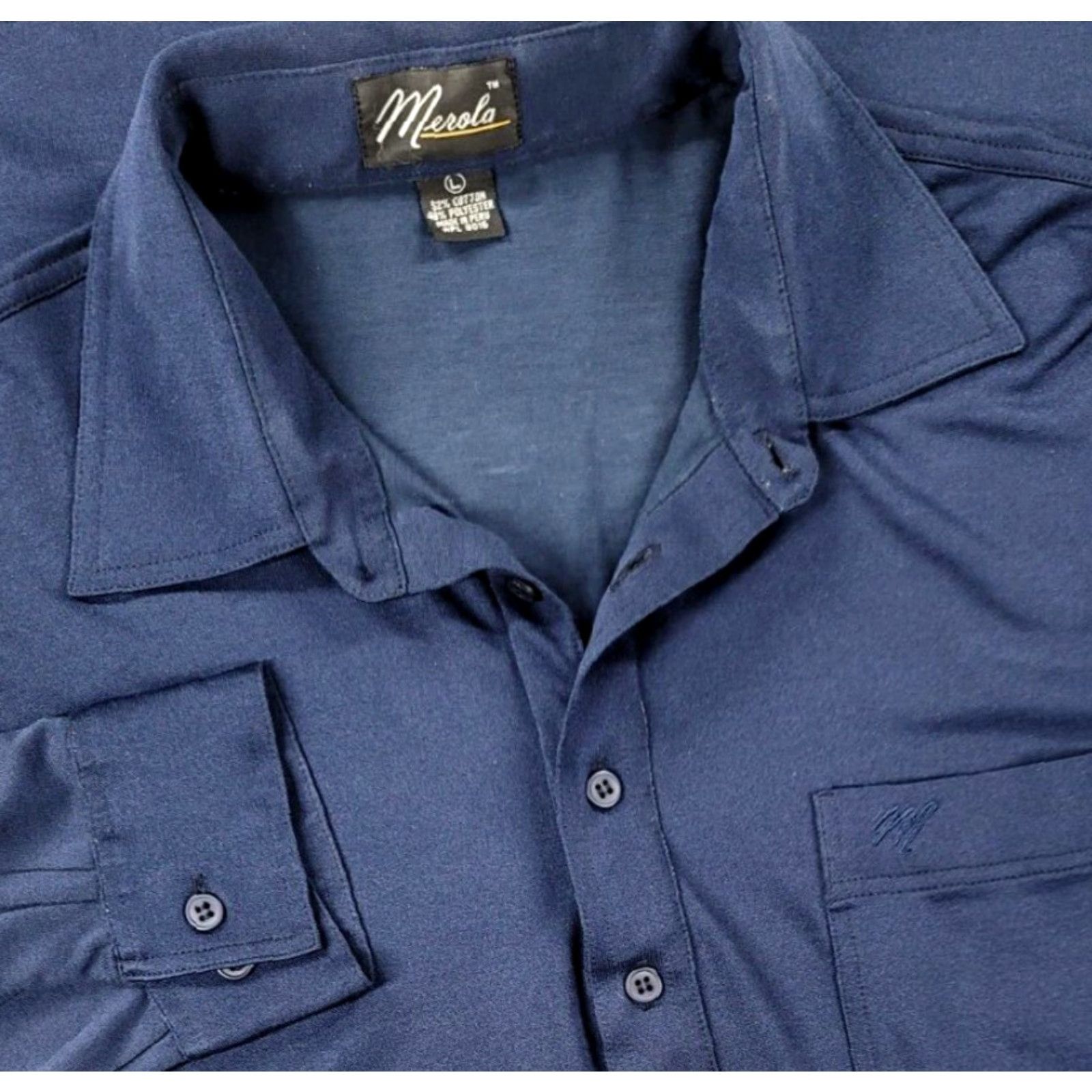 Vintage Merola Polo Shirt Mens Long Sleeve Blue Pocket Vintage Sz L Shirt Size US L / EU 52-54 / 3 - 4 Thumbnail