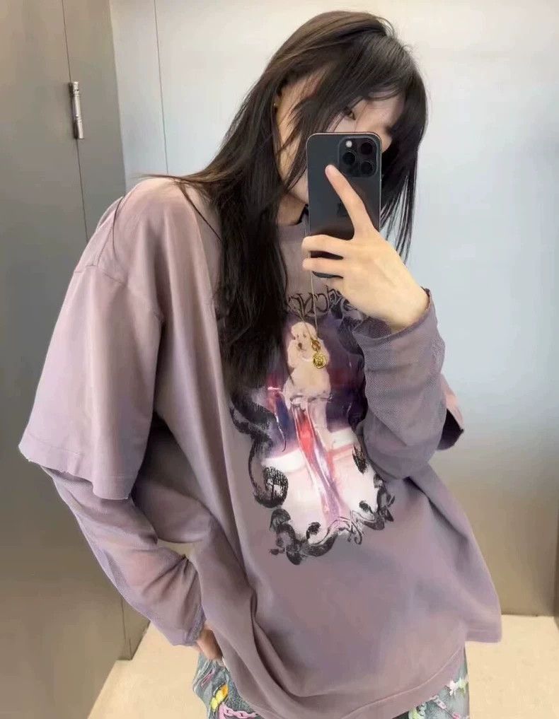Issey Miyake Issey Miyake Purple dog mesh fabric patchwork long-sleeved Size S / US 4 / IT 40 - 1 Thumbnail