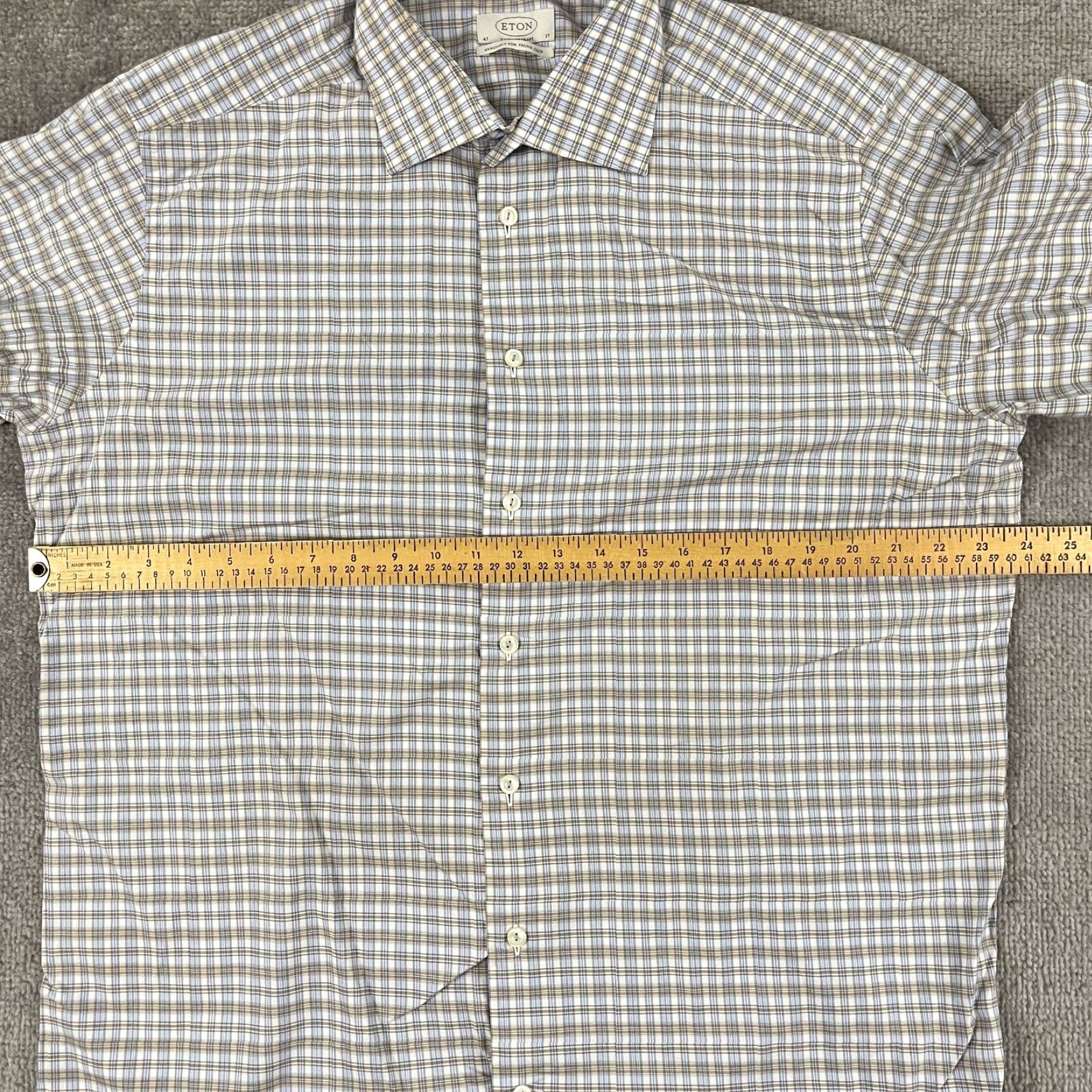Eton ETON Shirt Mens Size 43 - 17 Brown Blue White Plaid Long Sleeve Casual Dress L/S Size US XL / EU 56 / 4 - 4 Thumbnail