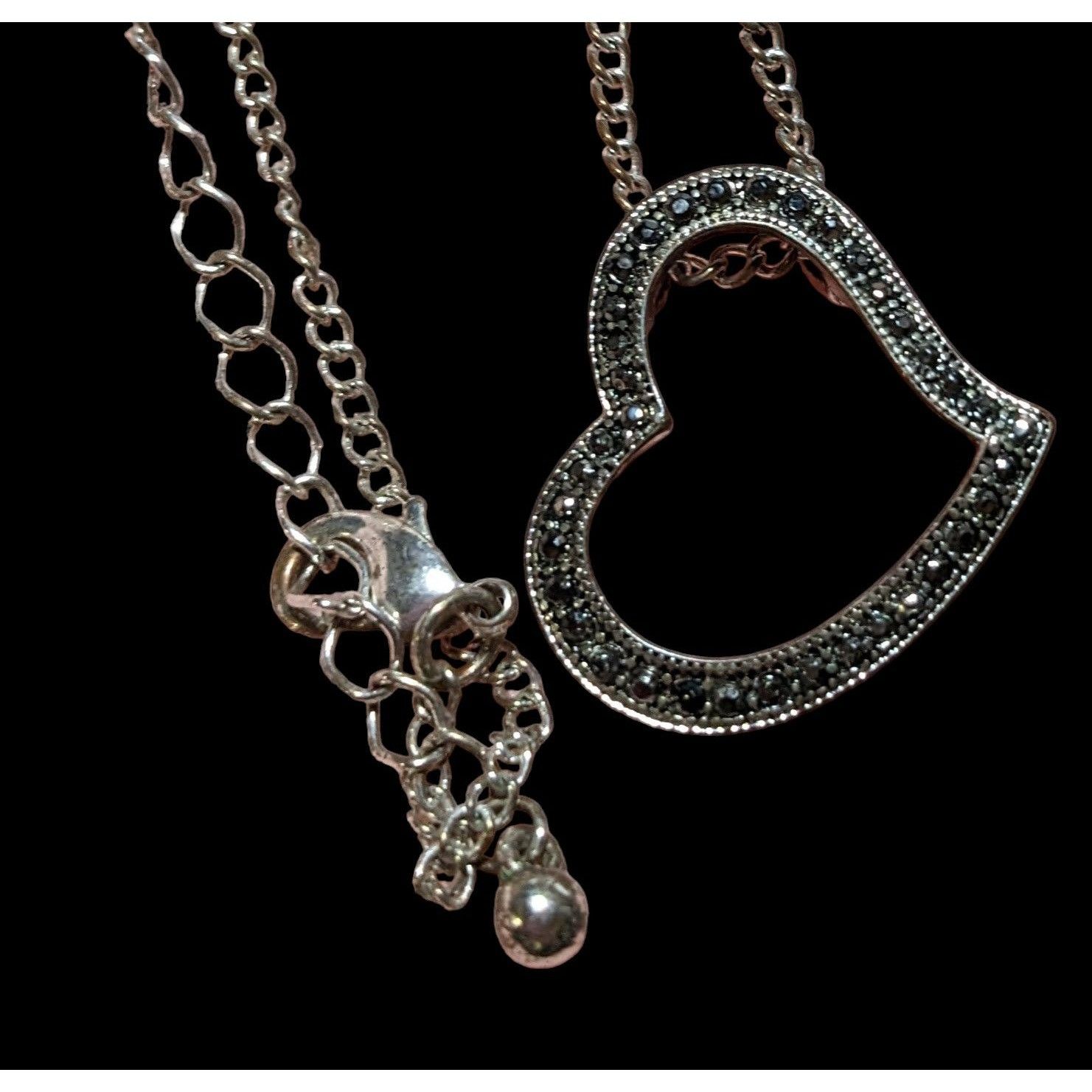 Other Gothic Marcasite Open Heart Pendant Necklace Size ONE SIZE - 2 Thumbnail
