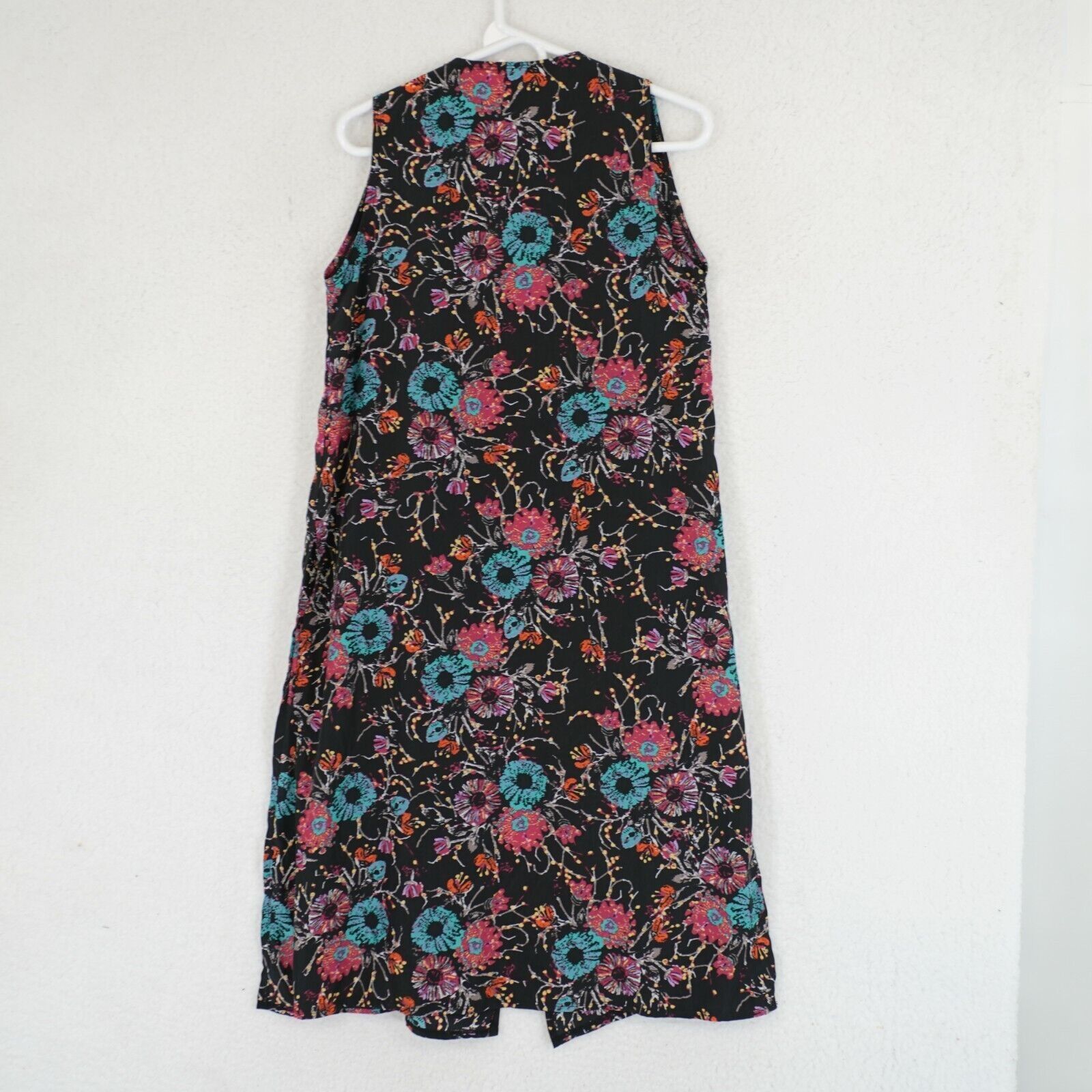 Designer LuLaRoe Small Long Open Blouse / Top Black Teal Pink Floral Size S / US 4 / IT 40 - 3 Thumbnail