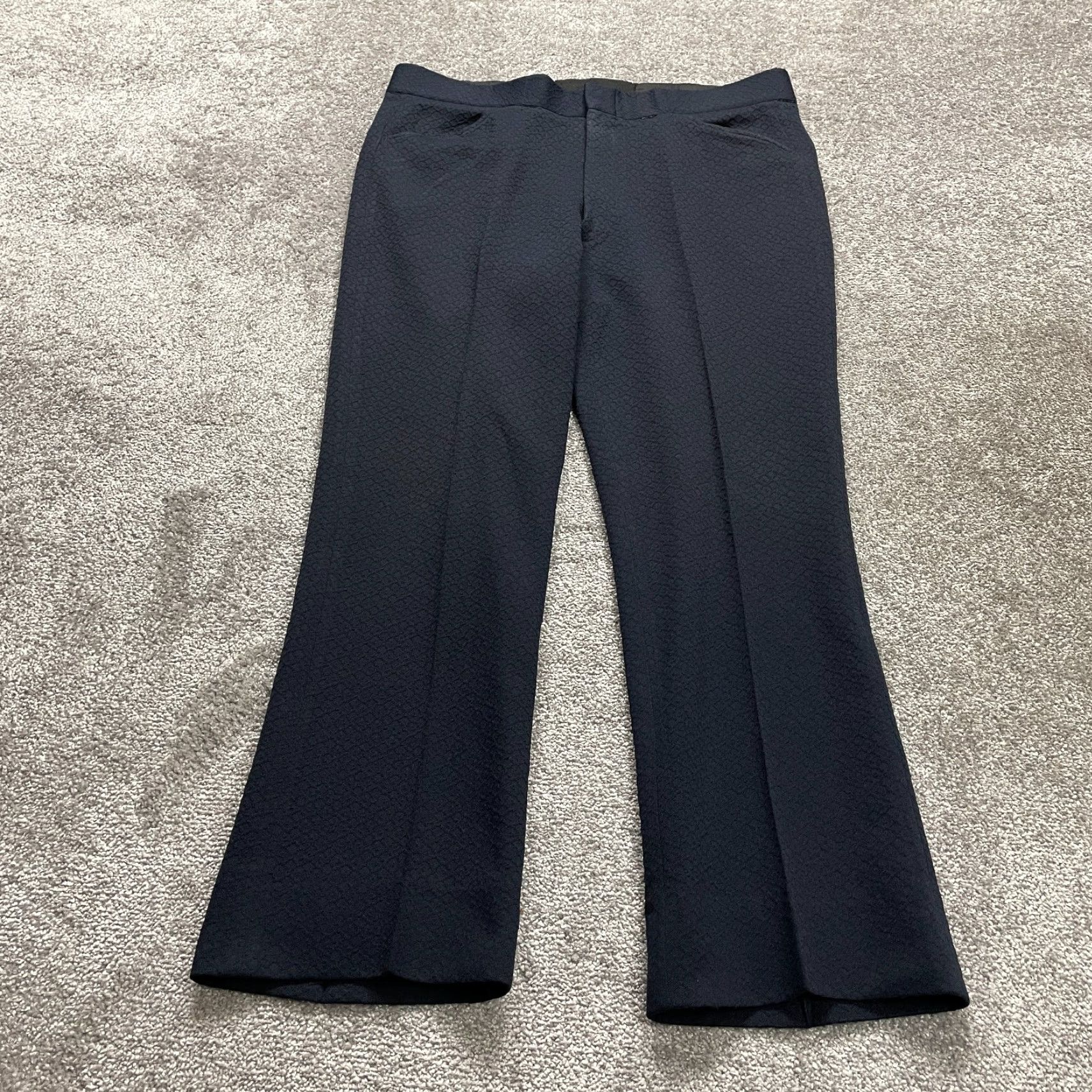 Vintage Unbranded Pants Dress Solid Dark Blue Textured Mid Rise Trouser 38x30 Womens Size 26" / US 2 / IT 38 - 2 Thumbnail