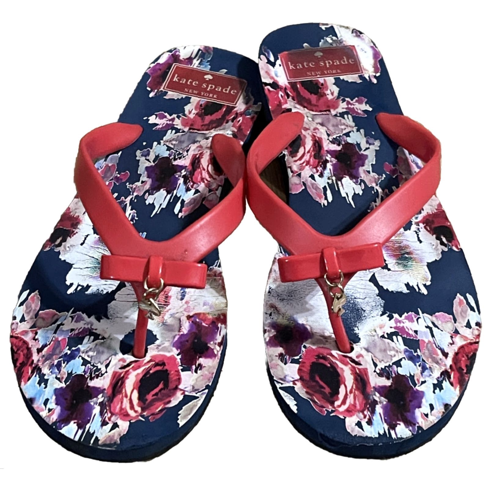 Vintage kate spade new york Nova Floral Print Flip Flops Navy Red Thongs Size 9 US Sandal Women Flat Shoes Size US 9 / IT 39 - 4 Thumbnail