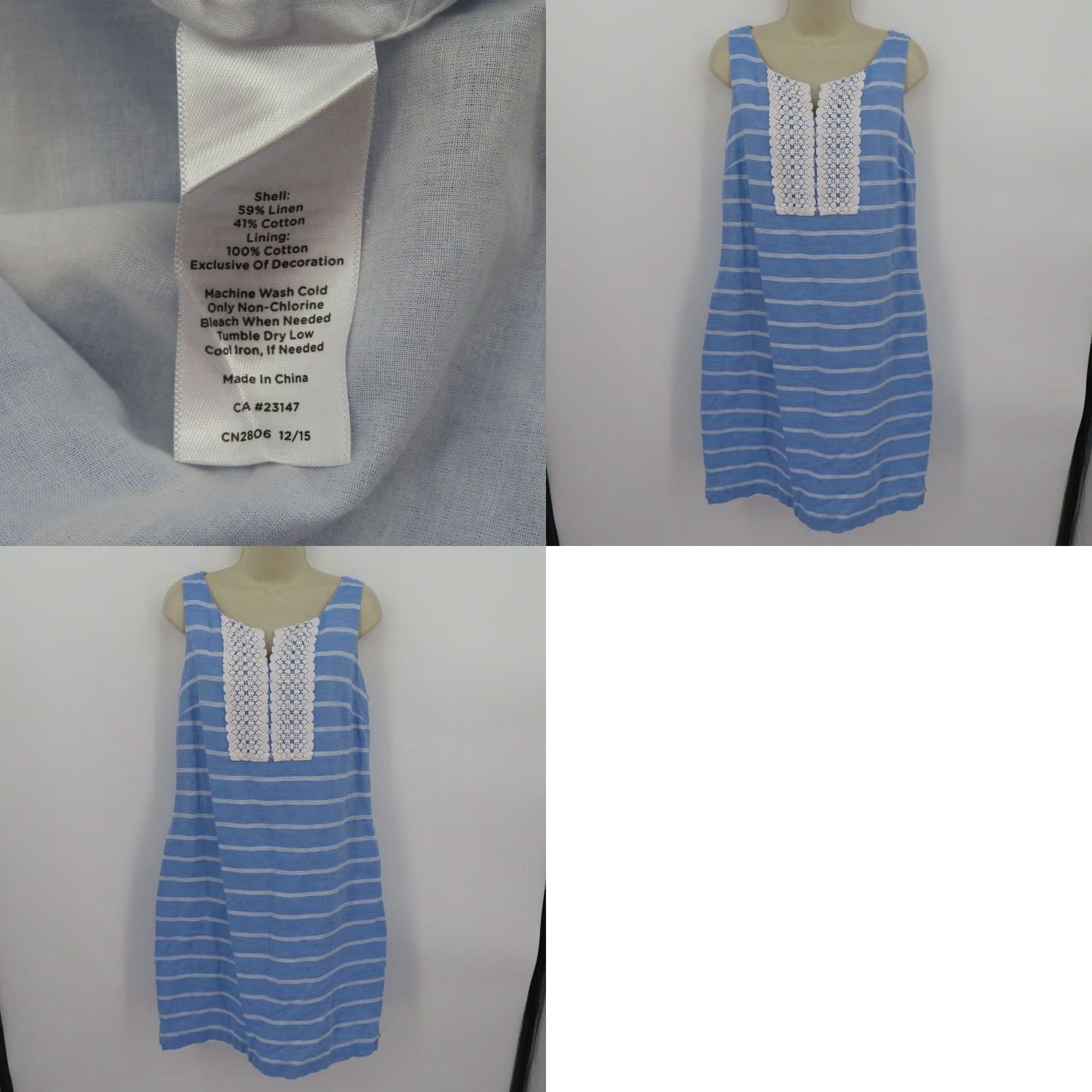 Talbots Talbots Women Dress 8 Blue White Stripe Linen Blend Crochet Tunic Style Sheath Size M / US 6-8 / IT 42-44 - 8 Thumbnail