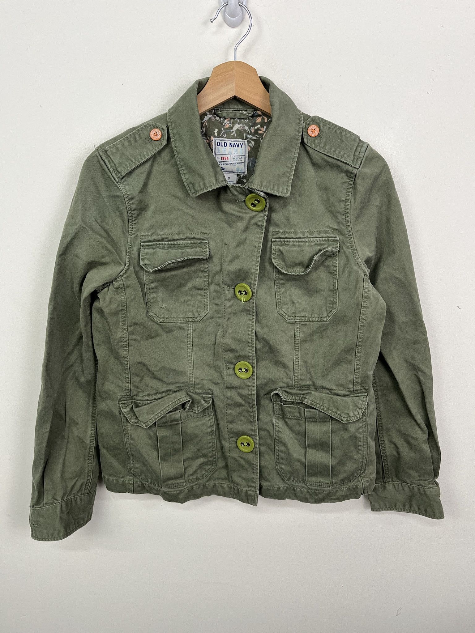 Vintage Olive Green Denim Jacket Military Style 4 Pocket OG Denim jacket Size S