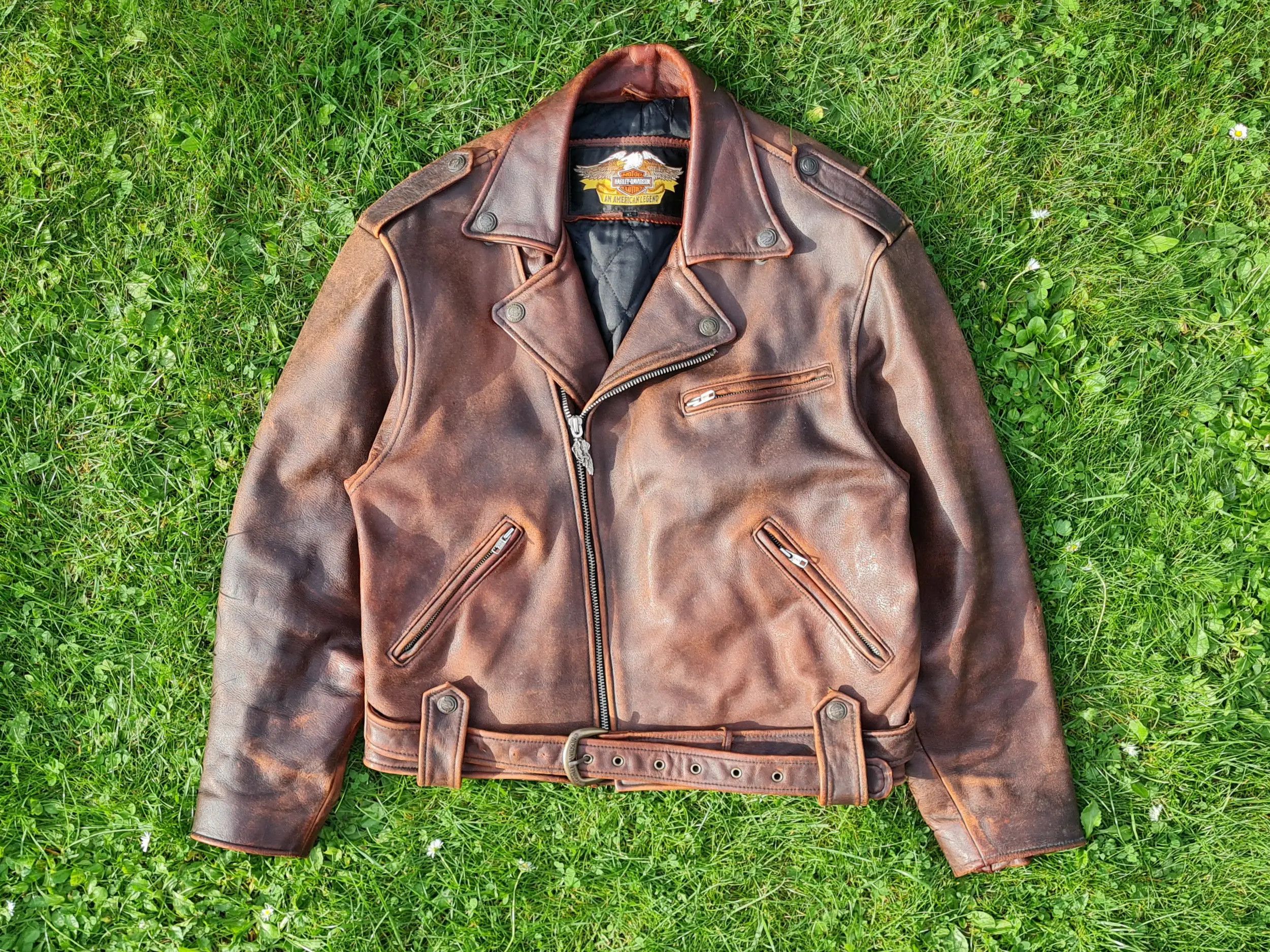 image of 90's Harley Davidson Perfecto Biker Motorcycle Jacket in Brown, Men's (Size Large)