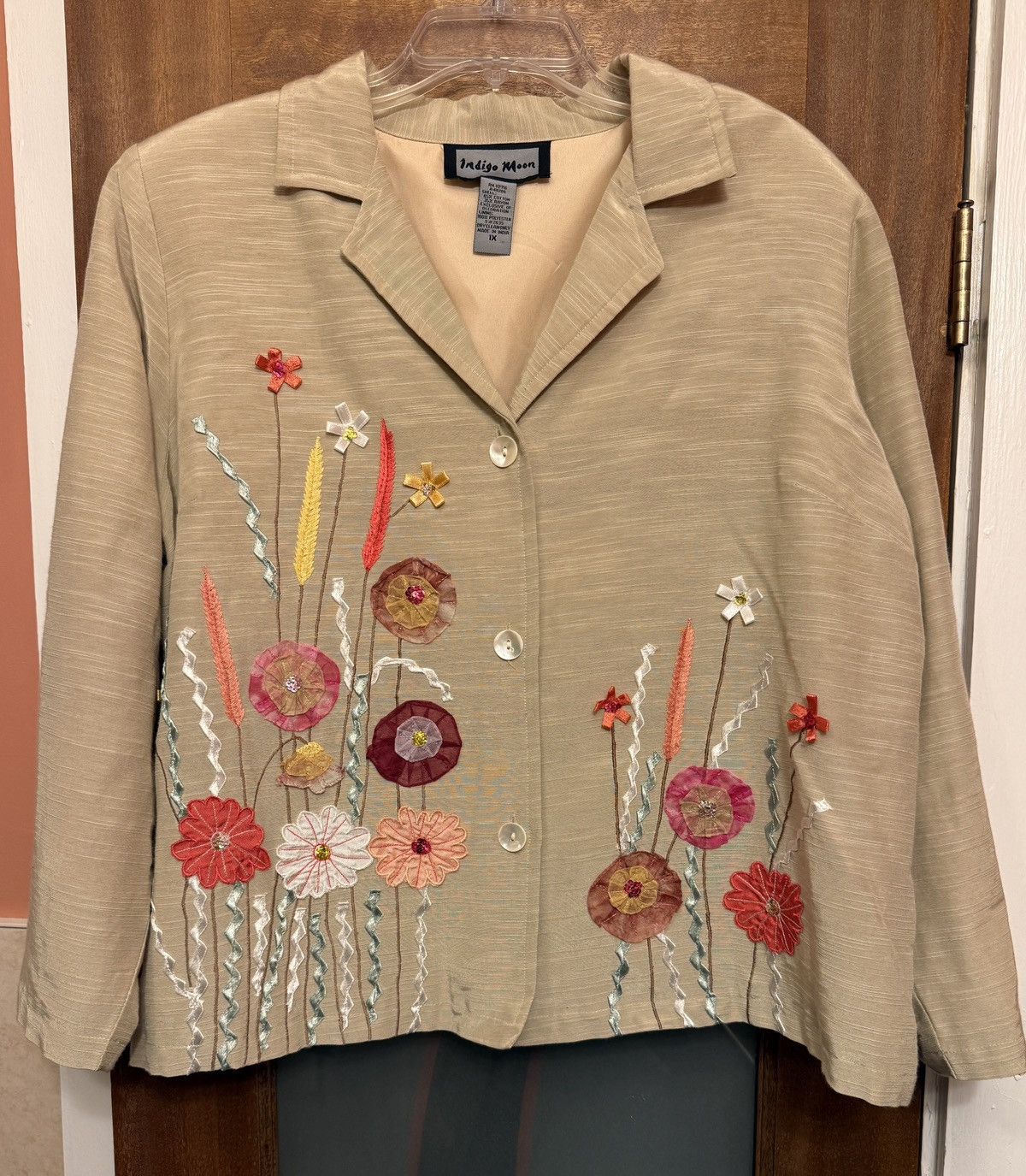 Other Indigo Moon Woman Beige Floral Appliqué Craft Lined Blazer Size XL / US 12-14 / IT 48-50 - 1 Thumbnail