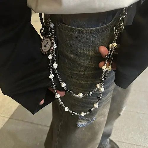 Jewelry Dice Black and White Beaded Wallet Chain, Pants Chain Size ONE SIZE - 5 Thumbnail