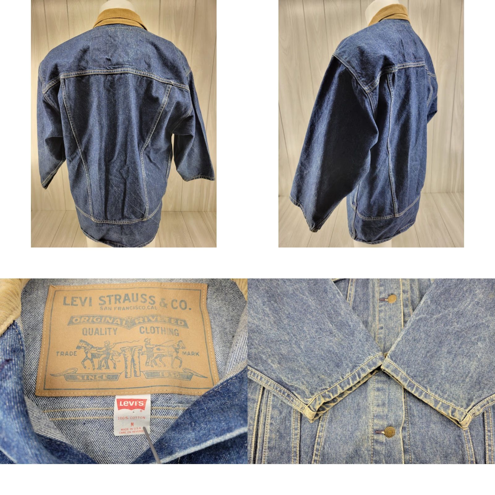 Denime VINTAGE Levis Denim Jacket Jacket Women Long Distressed Collared 77932-7206 Chore Cord Blue Jeans Coat Size M / US 6-8 / IT 42-44 - 8 Thumbnail