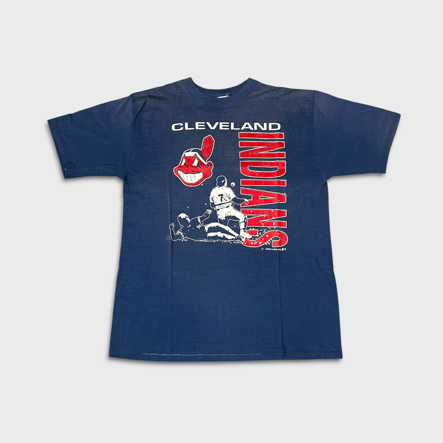 MLB VTG 1990 Cleveland Indians T Shirt Single Stitch Sun Faded Size US XL / EU 56 / 4 - 1 Thumbnail