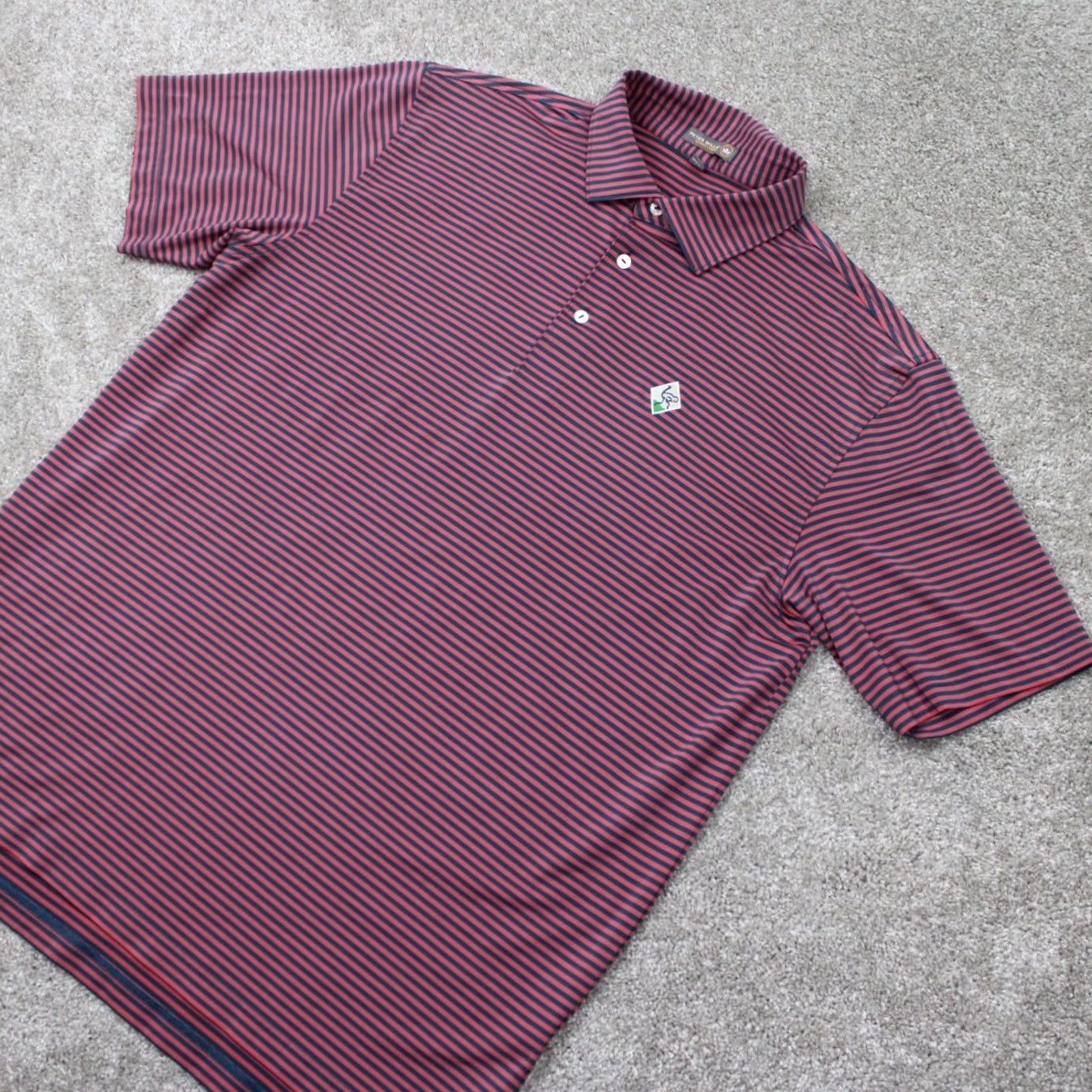 Peter Millar Peter Millar Summer Comfort Polo Shirt Men Large Pink/Blue Split Hem Stretch S/S Polo Shirt Mens Large Pink Blue Striped Golf Logo Polo Size US L / EU 52-54 / 3 - 3 Thumbnail