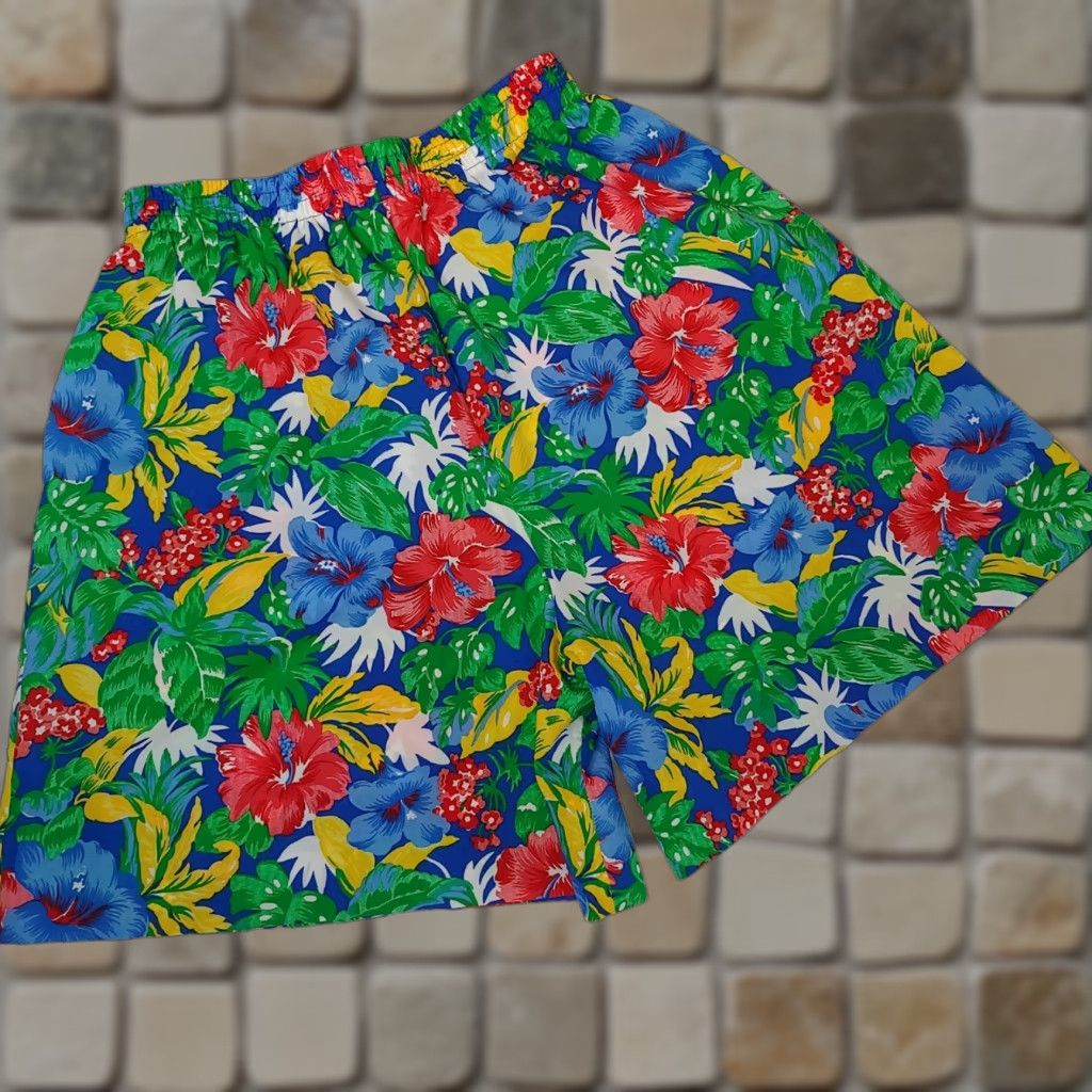 Vintage VINTAGE Lane Cricket Lane Shorts Women 14 Blue Floral Hibiscus Elastic Tropical Retro Casual Beach Fun Womens Size 36" / US 14 / IT 50 - 1 Thumbnail