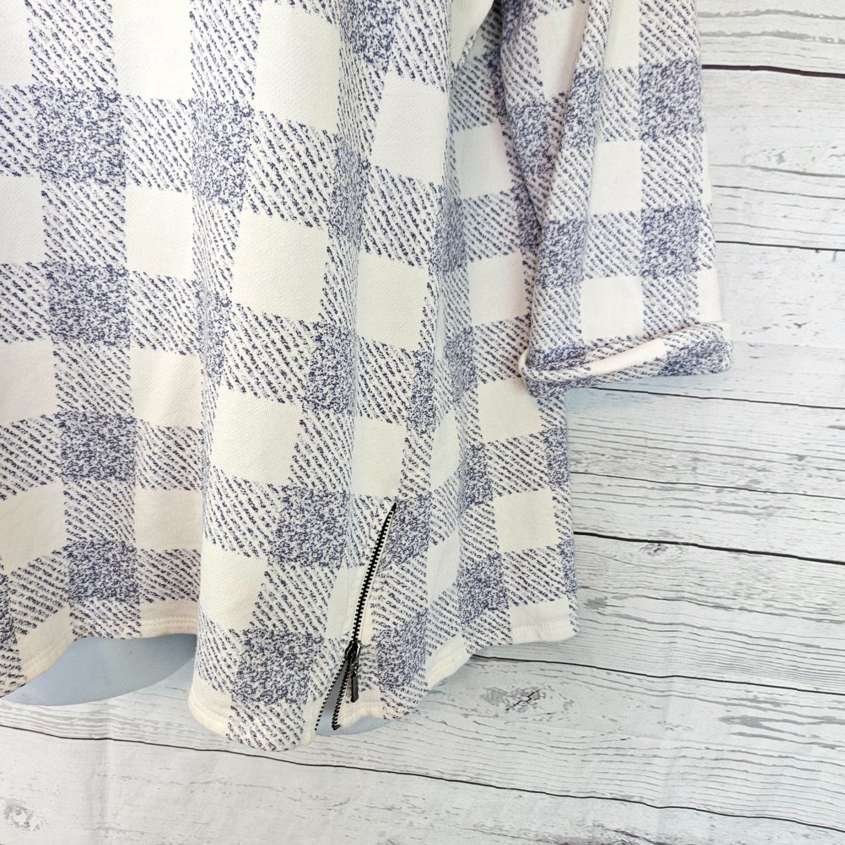 J. Jill J. Jill Blouse Womens Top 3/4 Sleeve Checkered Blue White Cotton Blend M Multicolor Womens Size M / US 6-8 / IT 42-44 - 3 Thumbnail