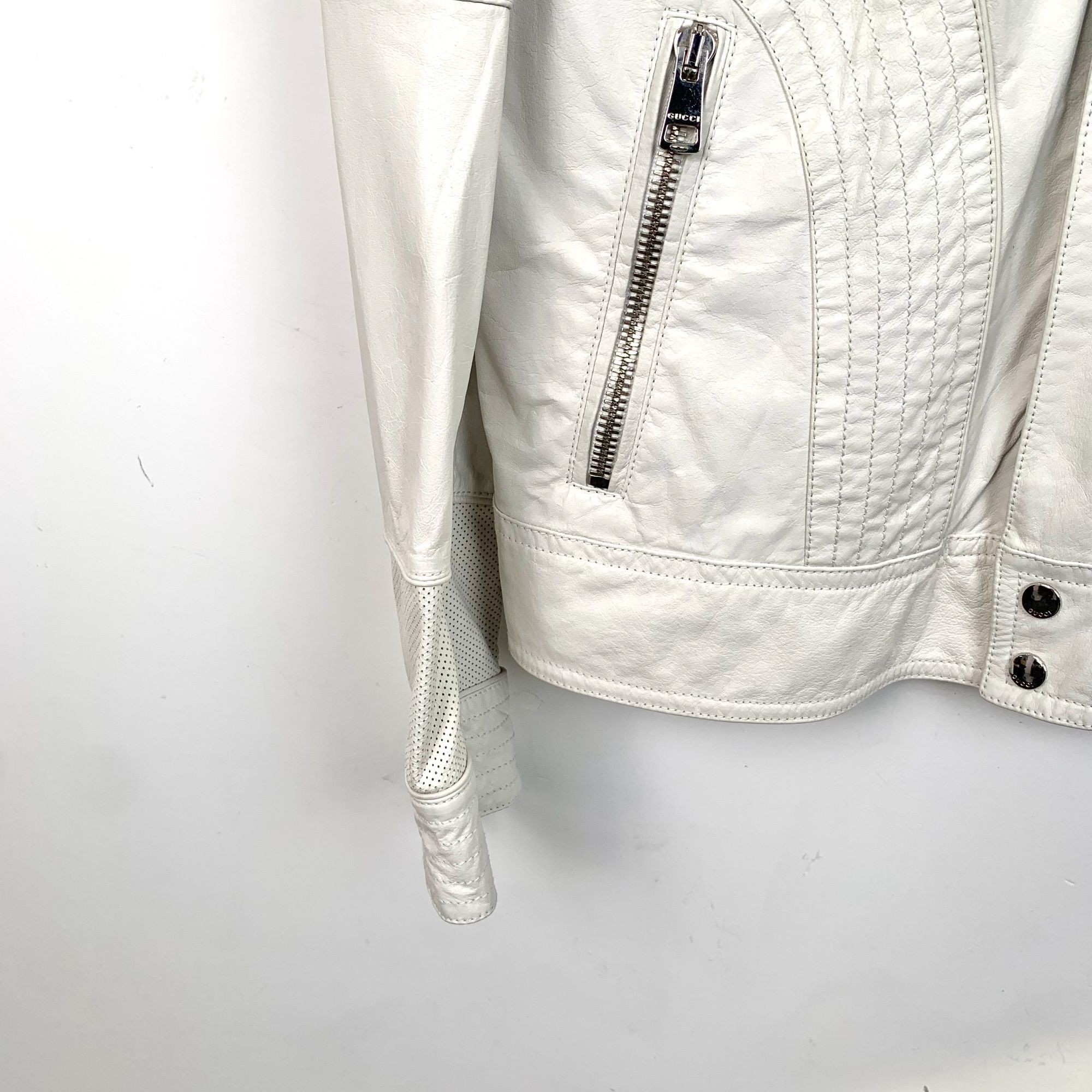 Gucci Gucci Mens Biker Jacket White Leather Size 50 Made In Italy Size US M / EU 48-50 / 2 - 4 Thumbnail