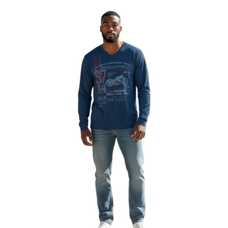 Other Seven7 Men’s V-neck Long Sleeve Graphic Cotton Tee, Indigo, Size US XL / EU 56 / 4 - 2 Thumbnail