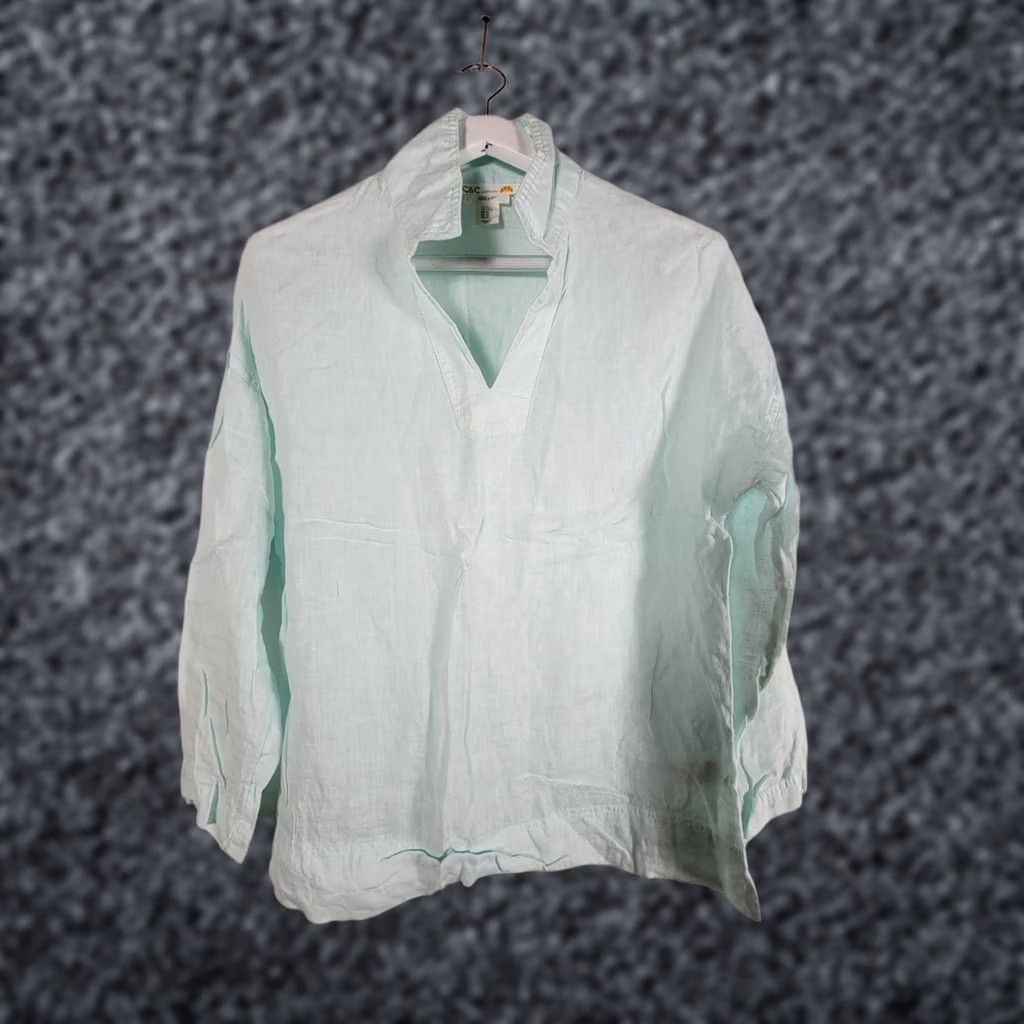 Vintage C&C California Womens Tunic Top XS Light Mint Green Linen Long Sleeve Size XS / US 0-2 / IT 36-38 - 1 Thumbnail