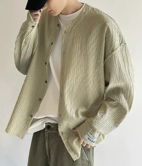 VIBE Retro fashion y2k distressed frayed crinkle pinstripe shirt Size US M / EU 48-50 / 2 - 2 Thumbnail