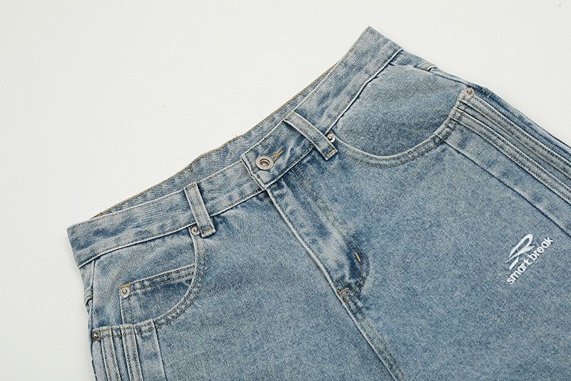 Jean American street embroidered wide-leg jeans with side buttons Size US 32 / EU 48 - 3 Thumbnail