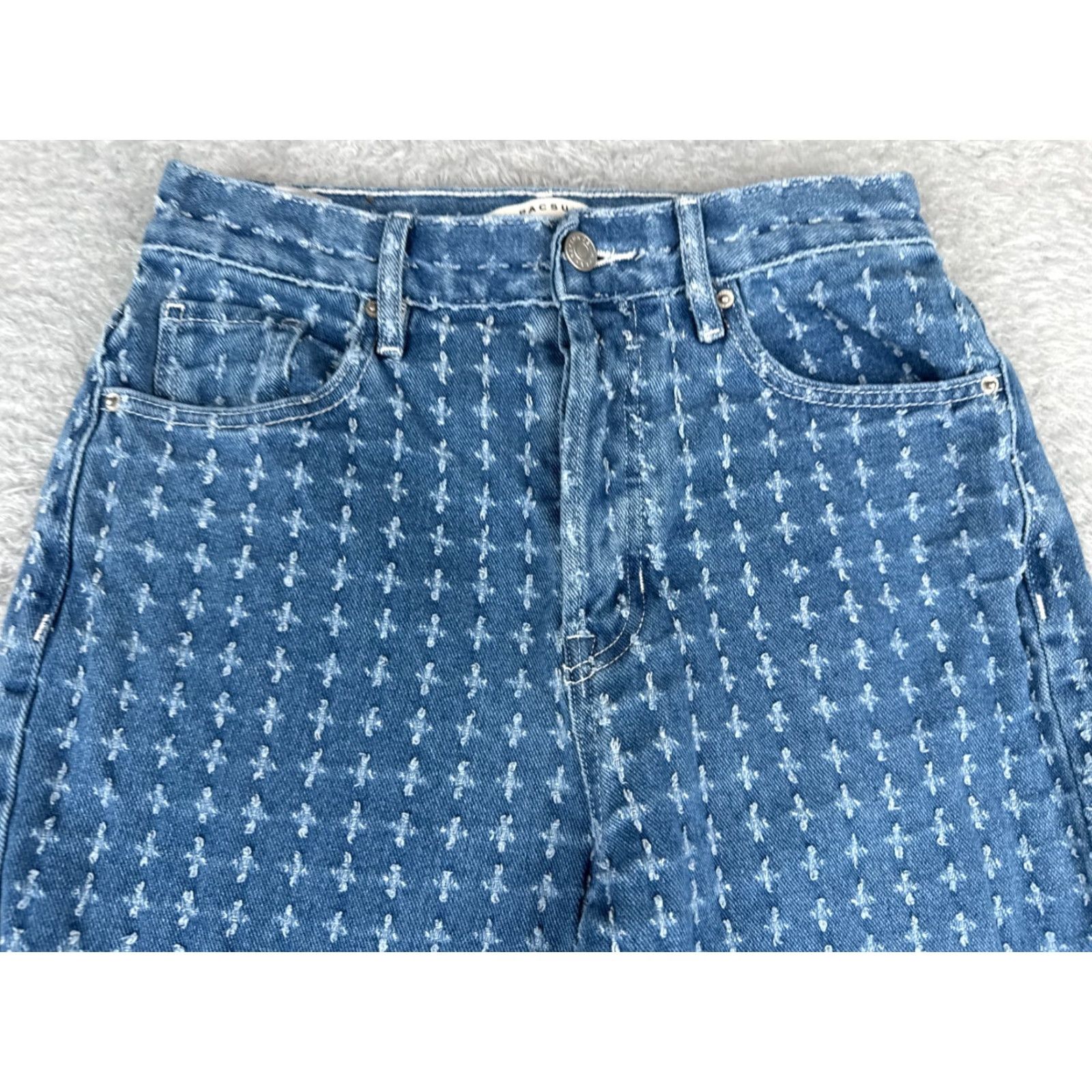 Pacsun VINTAGE Pacsun Jeans Womens 25 Blue Denim Polka Dot High Rise 25x30 Regular Straight 5-Pocket Cotton Blend Distressed, Machine Washable Womens Jeans Size 42" / US 20 - 4 Thumbnail