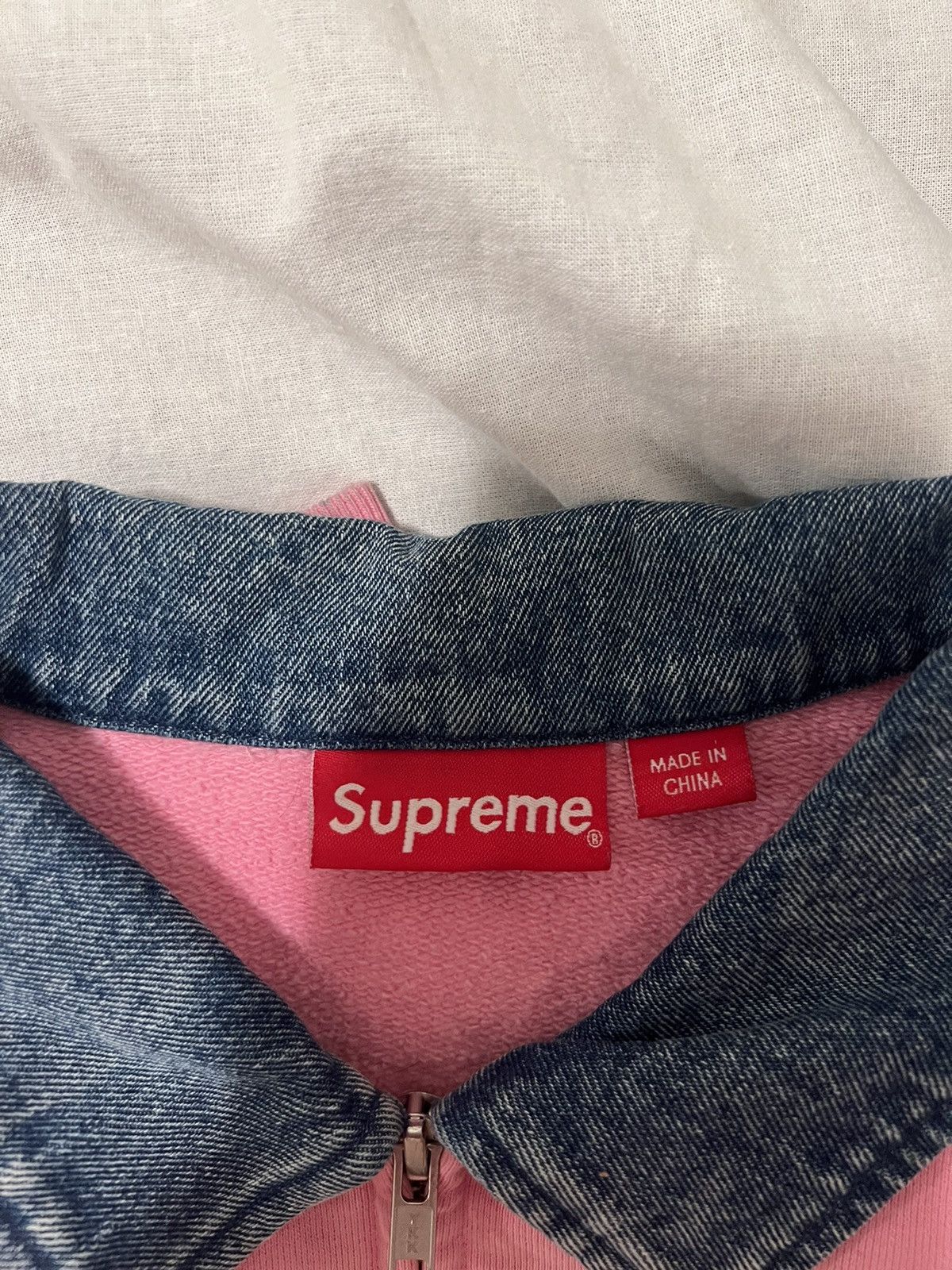 Supreme Supreme Denim Collar Half Zip Sweatshirt (Pink) Size US L / EU 52-54 / 3 - 5 Thumbnail