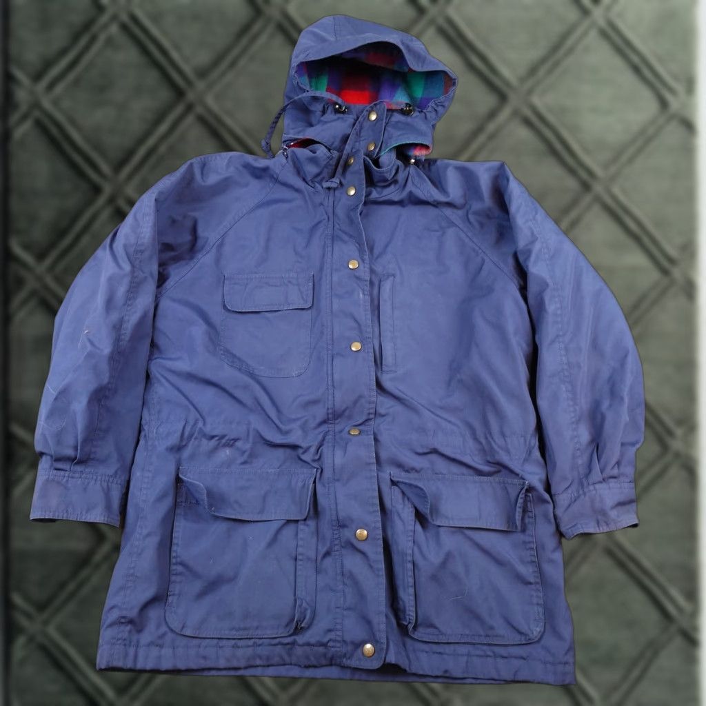 VINTAGE Eddie Bauer Jacket Mens Large Blue Hooded Wool Lined Parka Outdoor 90s