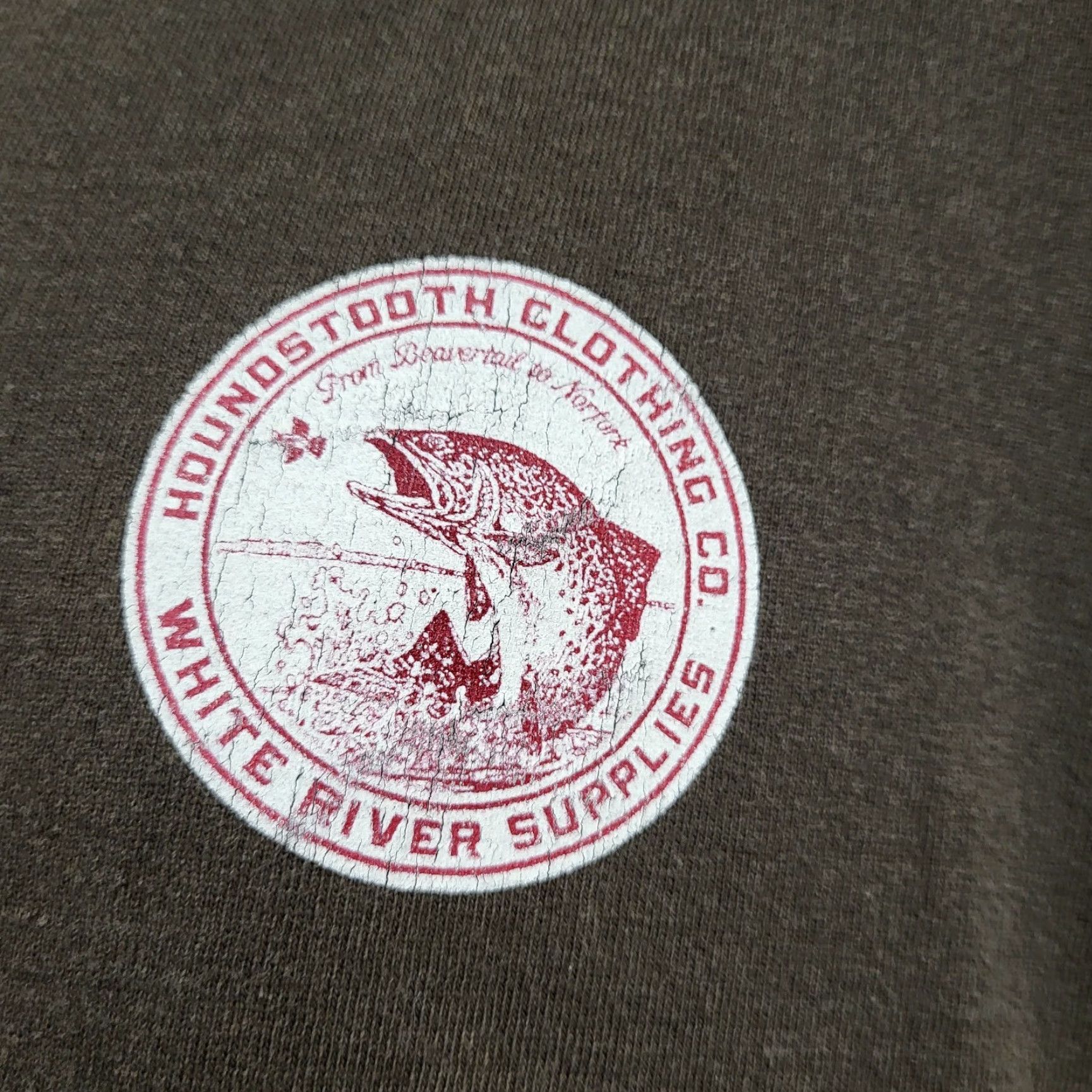 CO Houndstooth Clothing Co T-Shirt Men XL Red Trout White River Fishing EUC Graphic Print Short Sleeve Crew Neck Waterways Theme Mens Toys? Size US XL / EU 56 / 4 - 2 Thumbnail