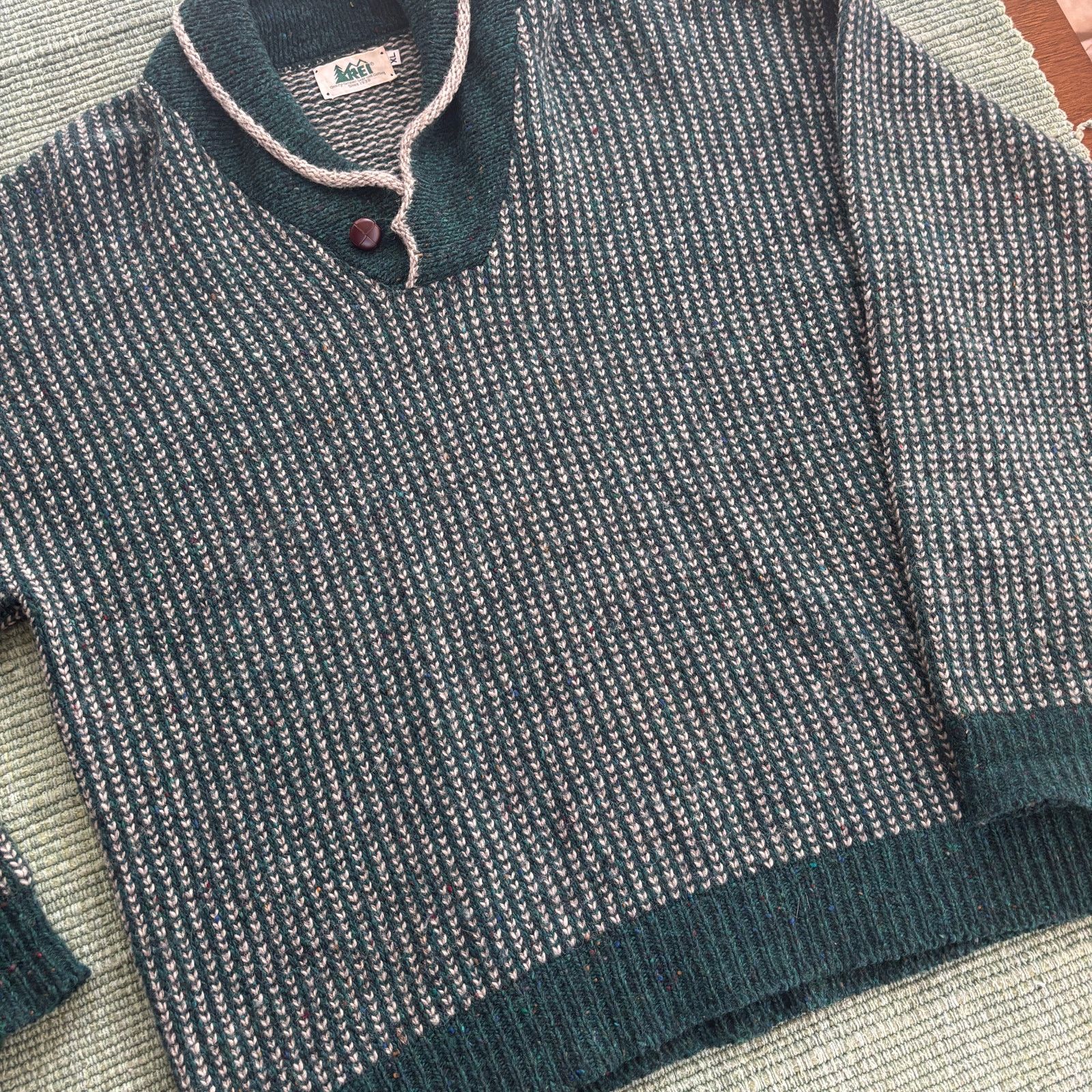 Rei × Vintage Vintage 1980s REI Wool Shawl Collar Gray Sweater Sz XL Size US L / EU 52-54 / 3 - 7 Thumbnail