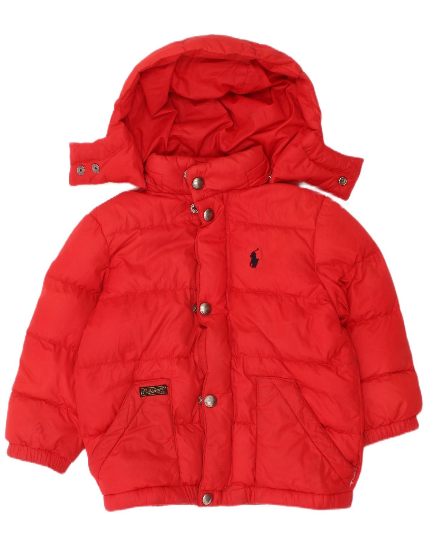 Polo Ralph Lauren Baby Boys Hooded Padded Jacket 18-24 Months Red Polyester Size XXS / US 00 / IT 34 - 1 Thumbnail