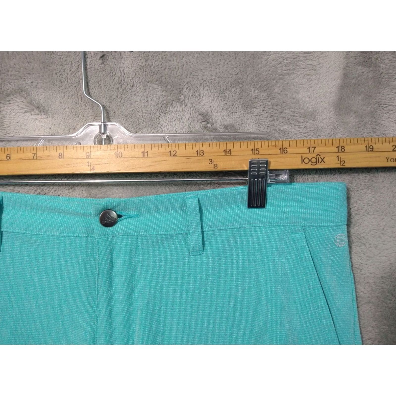 Adidas Adidas Shorts Mens 34 Turquoise Crosshatch Mid Rise Flat Front Golf Stretch Size US 34 / EU 50 - 3 Thumbnail