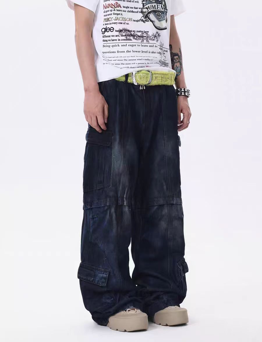 Japanese Brand × Jean Navy Blue Washed Loose Fit Work Jeans Size US 31 - 6 Thumbnail