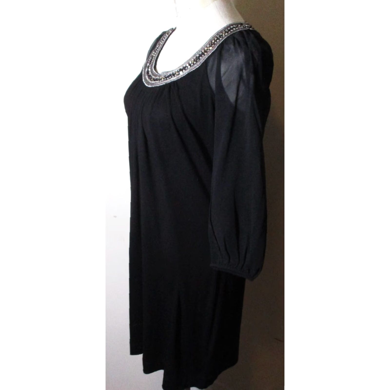 White House Black Market WHITE House BLACK Market Dress Beaded Knee Length S NWT Black 3/4 Sleeve Casual Womens Vintage: No Size S / US 4 / IT 40 - 4 Thumbnail