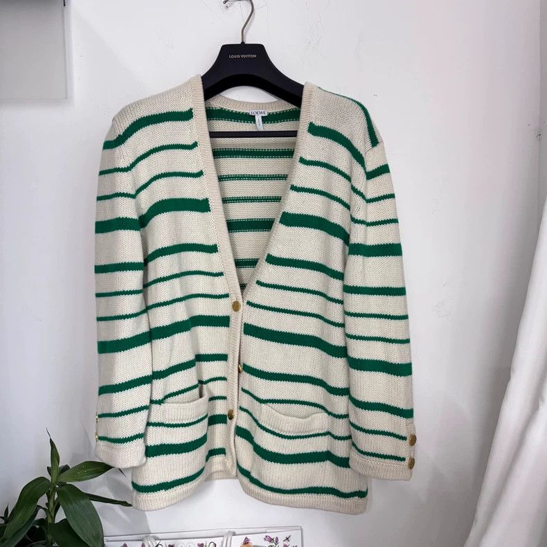 Loewe LOEWE Green Striped Cashmere Cardigan, XXS Size Size XXS / US 00 / IT 34 - 4 Thumbnail