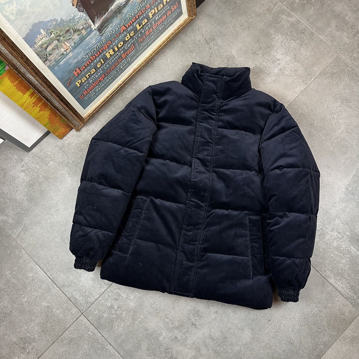 image of Carhartt Velvet Puffer Jacket S Navy Logo Streetwear, Men's (Size Small)