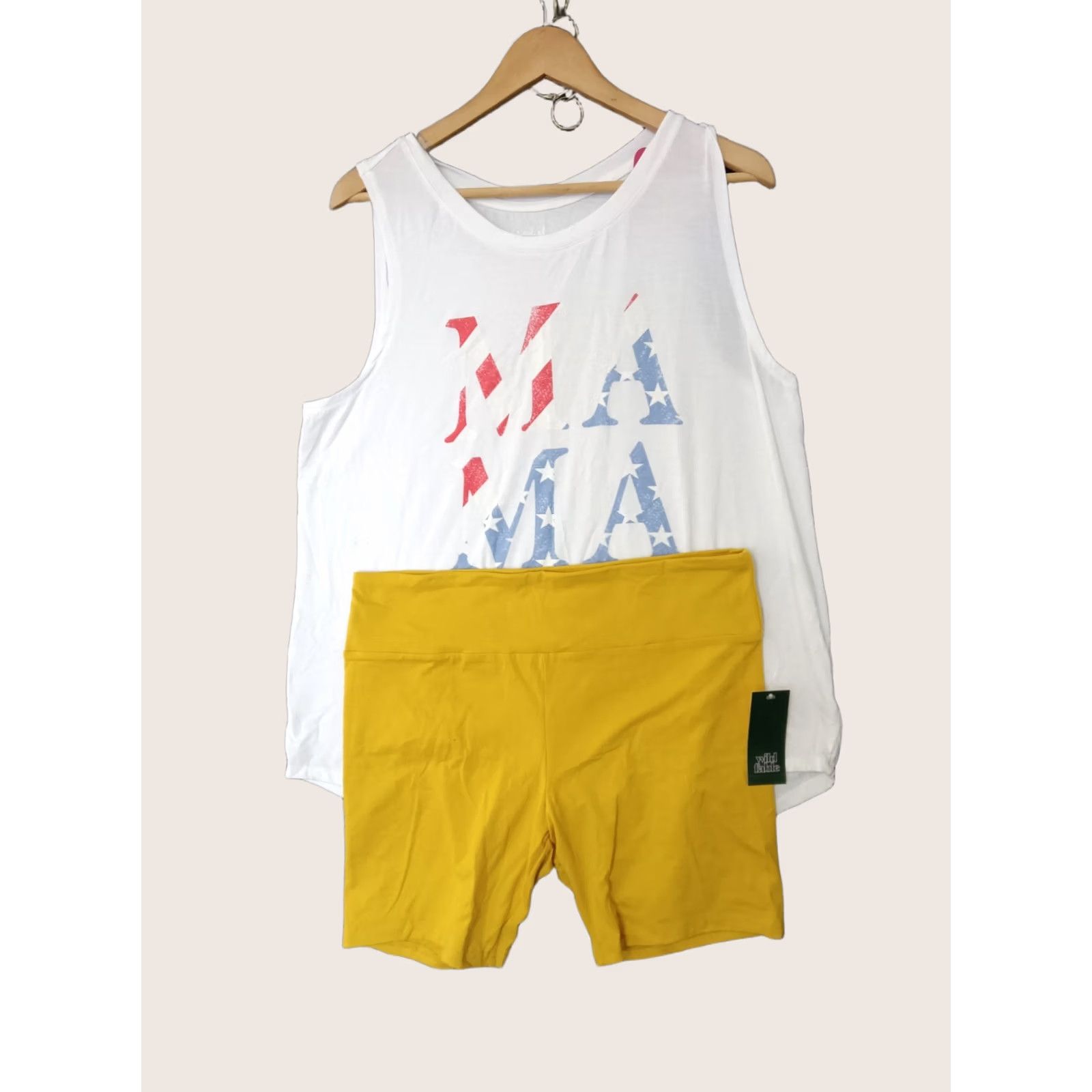 Vintage Wild Fable + Isabel Maternity Women's Knit Biker Shorts Set XL Mustard + White Ladies Activewear Outfit/Set XS? XL? Size 40" / US 18 - 1 Thumbnail