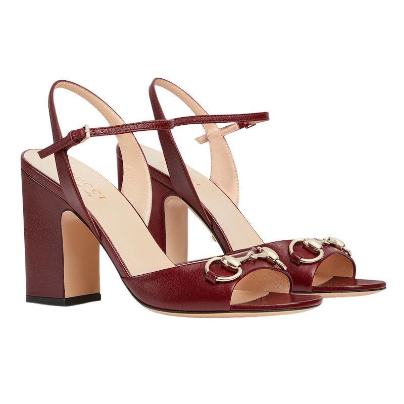 GUCCI Horsebit $920 Rosso Ancora Red Leather 75mm Sandals Ne
