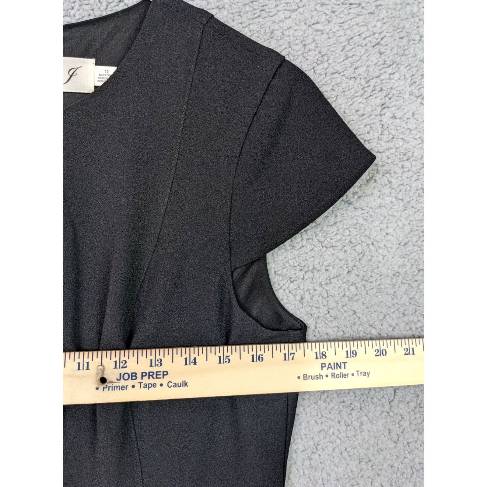 Vintage Eliza J Dress Shirt Womens Black Knee Length Scalloped Fit Flare Size 10 Sleeveless Crew Neck Knit Zip Lined Costume/Party/School/Office Size 32" / US 10 / IT 46 - 6 Thumbnail
