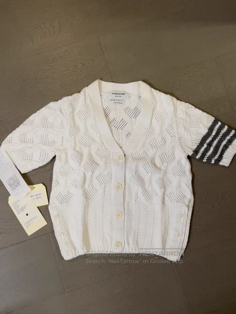 Thom Browne Thom Browne White Short Sleeve Cotton Cardigan Size XS / US 0-2 / IT 36-38 - 1 Thumbnail