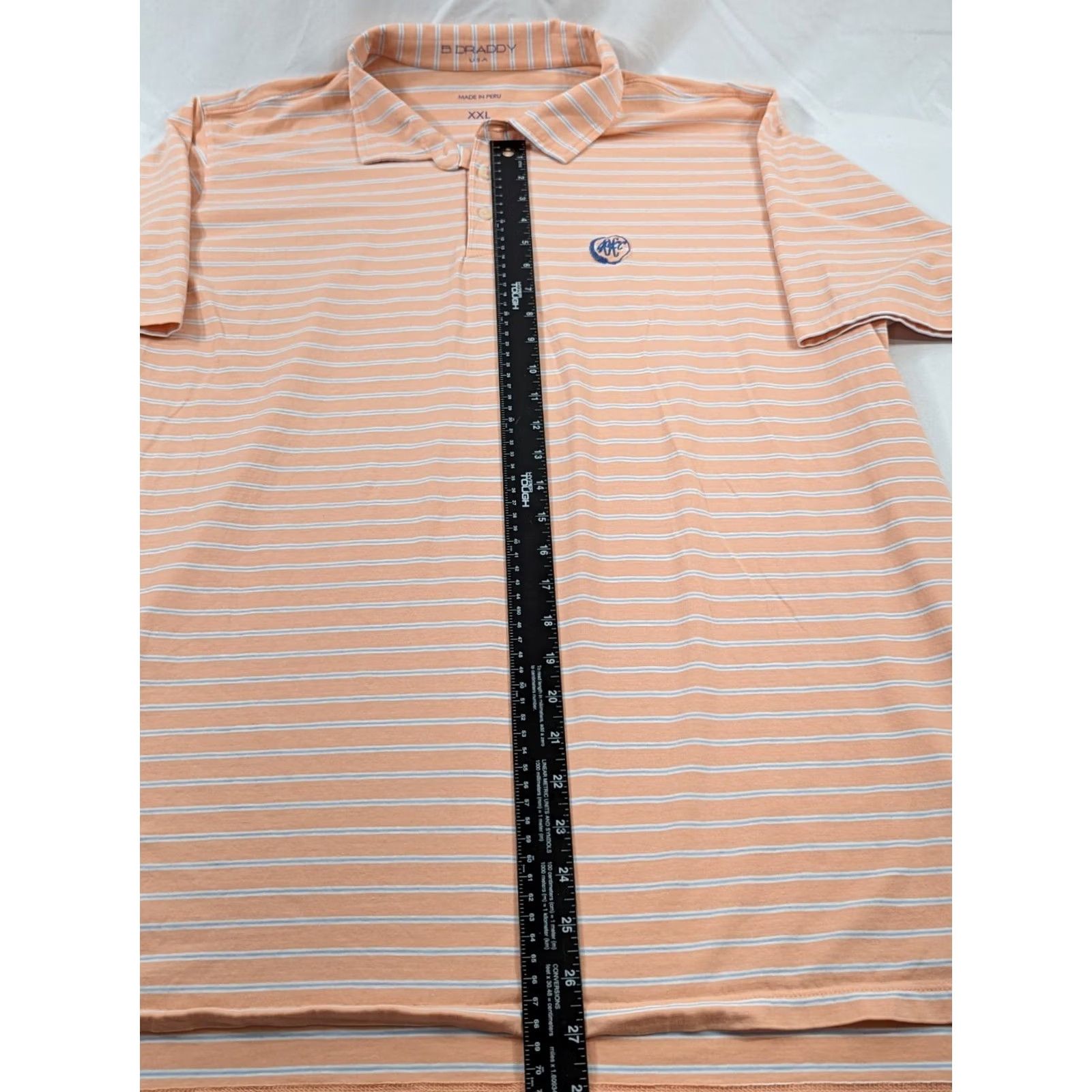 Vintage B. Draddy Polo Shirt Mens 2XL Short Sleeve Striped Cotton Spandex Peach Golf Pocket Logo Embroidered Size US XXL / EU 58 / 5 - 5 Thumbnail