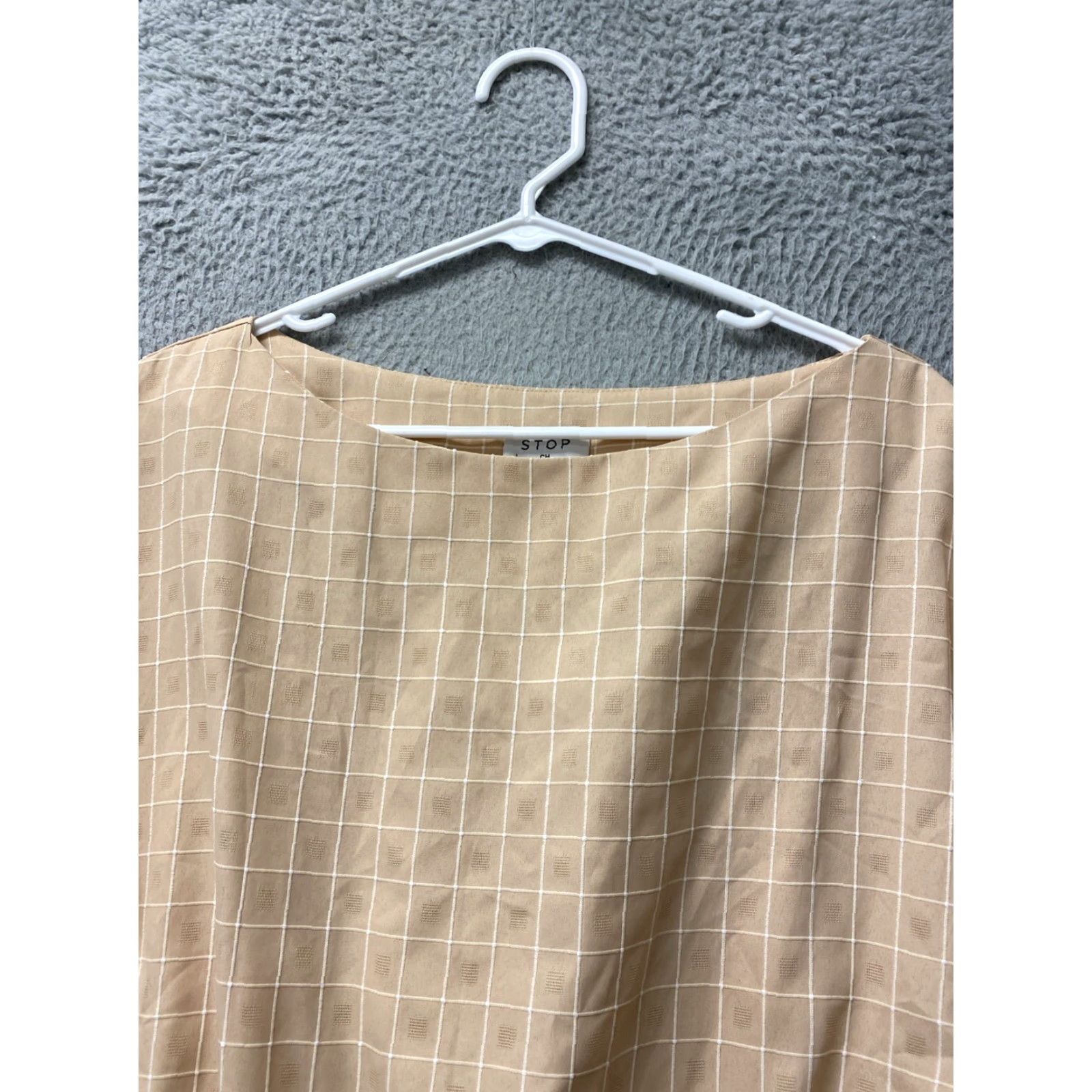 Vintage VINTAGE Stop Women's Crop Top Blouse Small Peach Check Casual Chic 116-69 Size S / US 4 / IT 40 - 3 Thumbnail